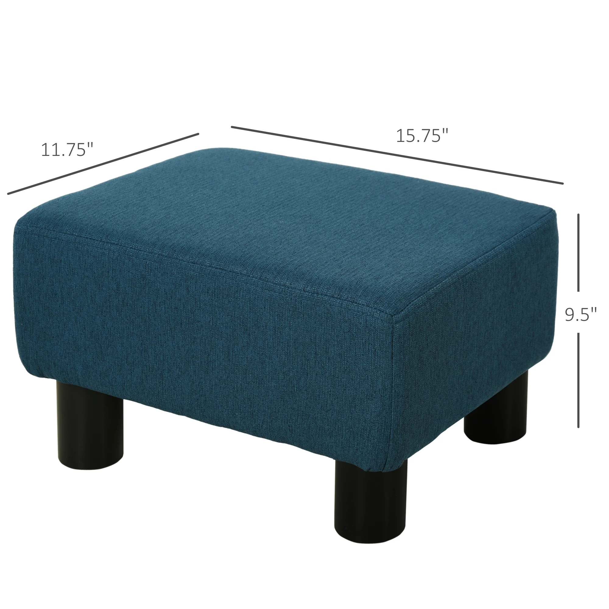 Small Ottoman Foot Rest with Linen Fabric Upholstery & Plastic Legs, Cube, Blue - Image 5