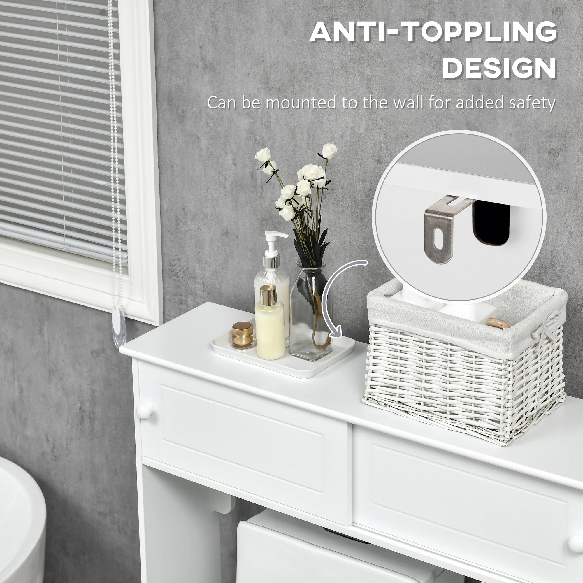Over Toilet Bathroom Organizer, Freestanding Storage Cabinet with Adjustable Shelves, White - Image 6