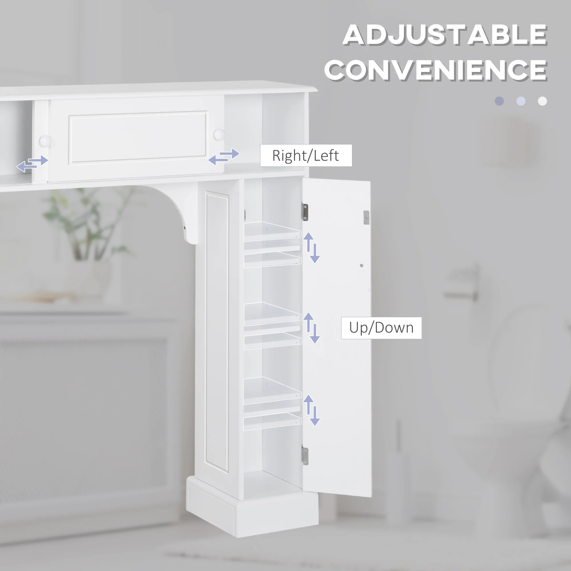 Over Toilet Bathroom Organizer, Freestanding Storage Cabinet with Adjustable Shelves, White - Image 7