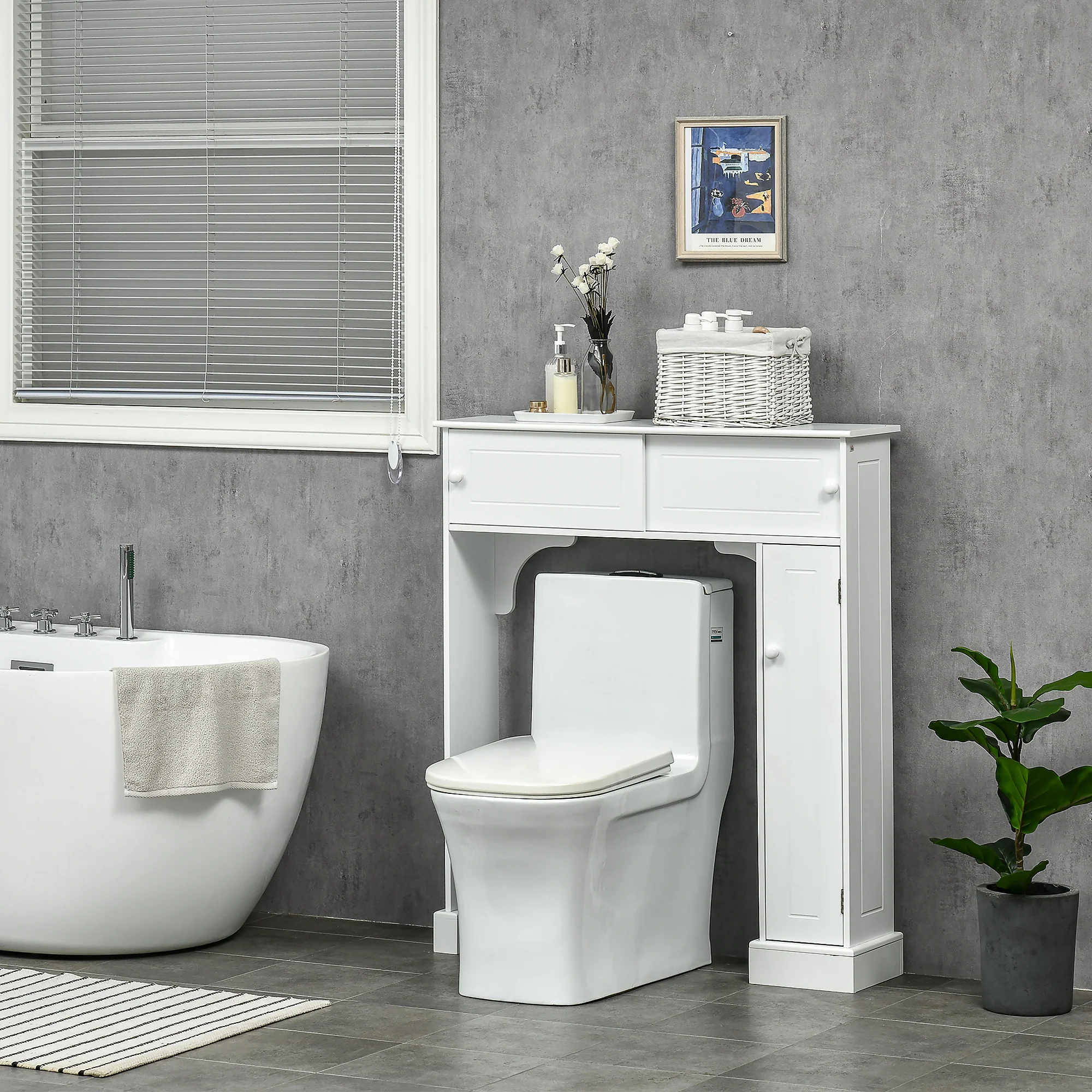Over Toilet Bathroom Organizer, Freestanding Storage Cabinet with Adjustable Shelves, White - Image 9