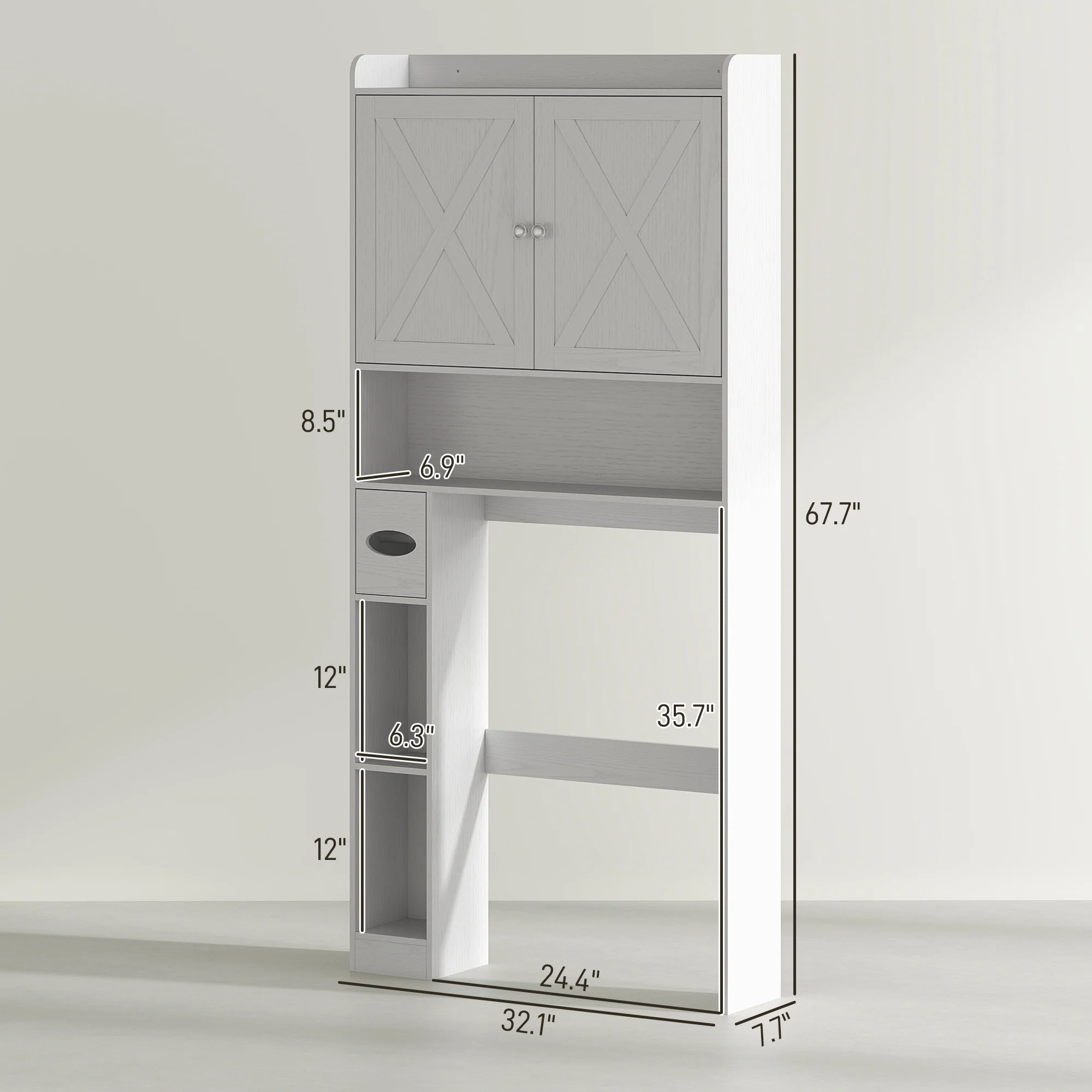 Over the Toilet Storage Cabinet with Barn Doors & Adjustable Shelf, Distressed White - Image 5