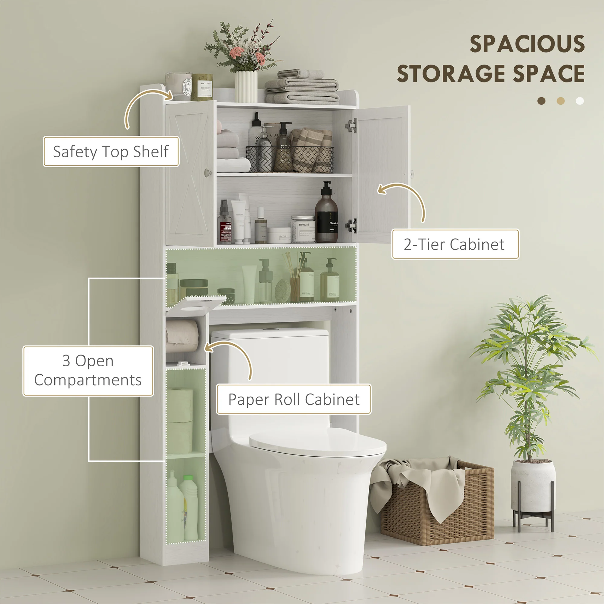 Over the Toilet Storage Cabinet with Barn Doors & Adjustable Shelf, Distressed White - Image 6
