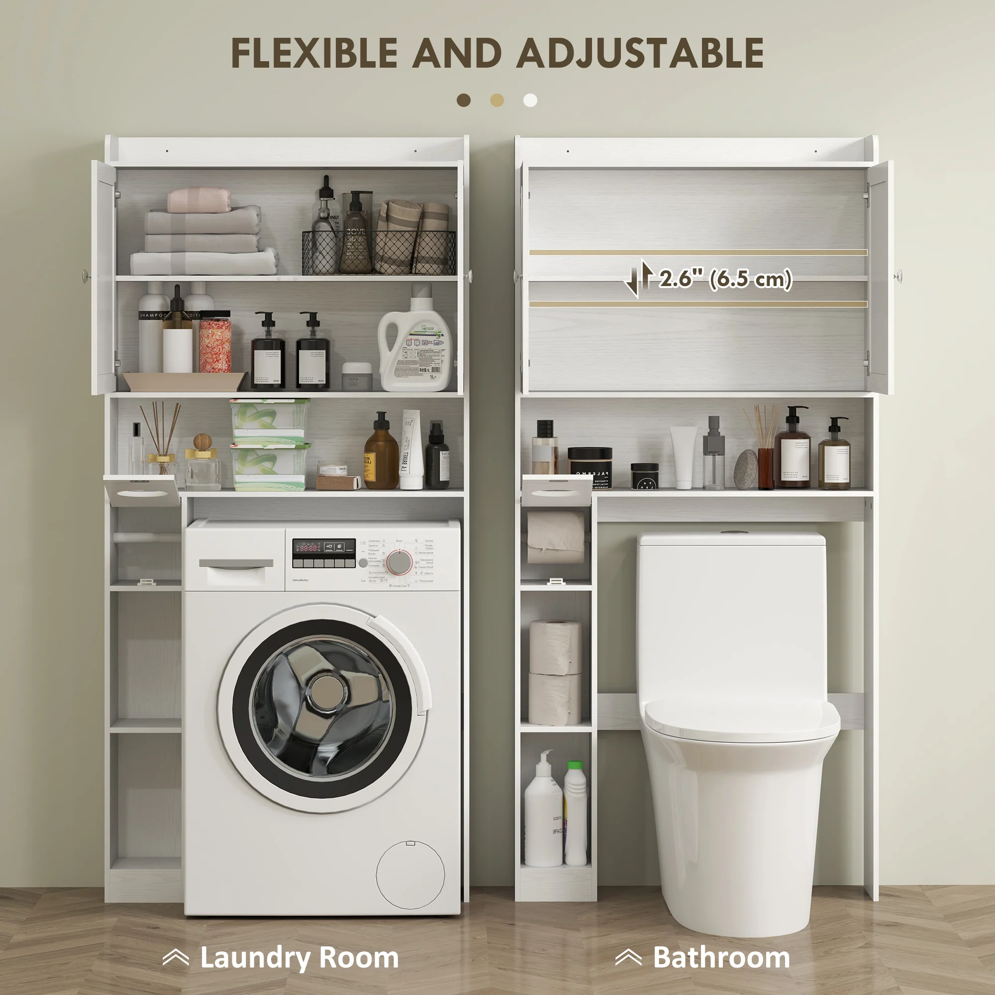 Over the Toilet Storage Cabinet with Barn Doors & Adjustable Shelf, Distressed White - Image 7