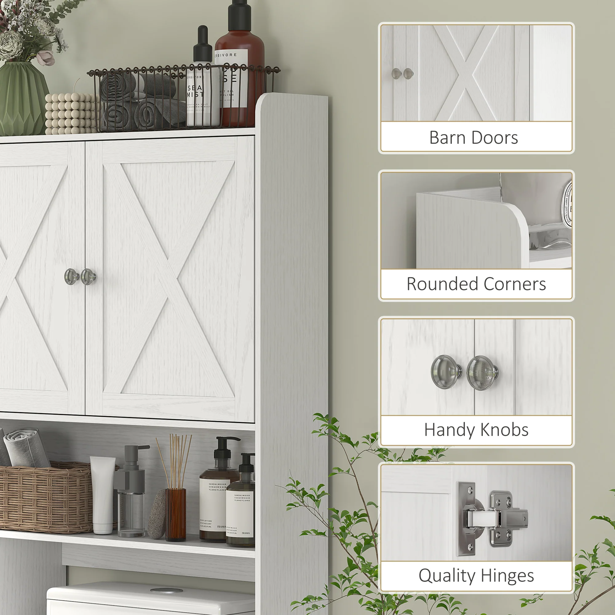 Over the Toilet Storage Cabinet with Barn Doors & Adjustable Shelf, Distressed White - Image 8