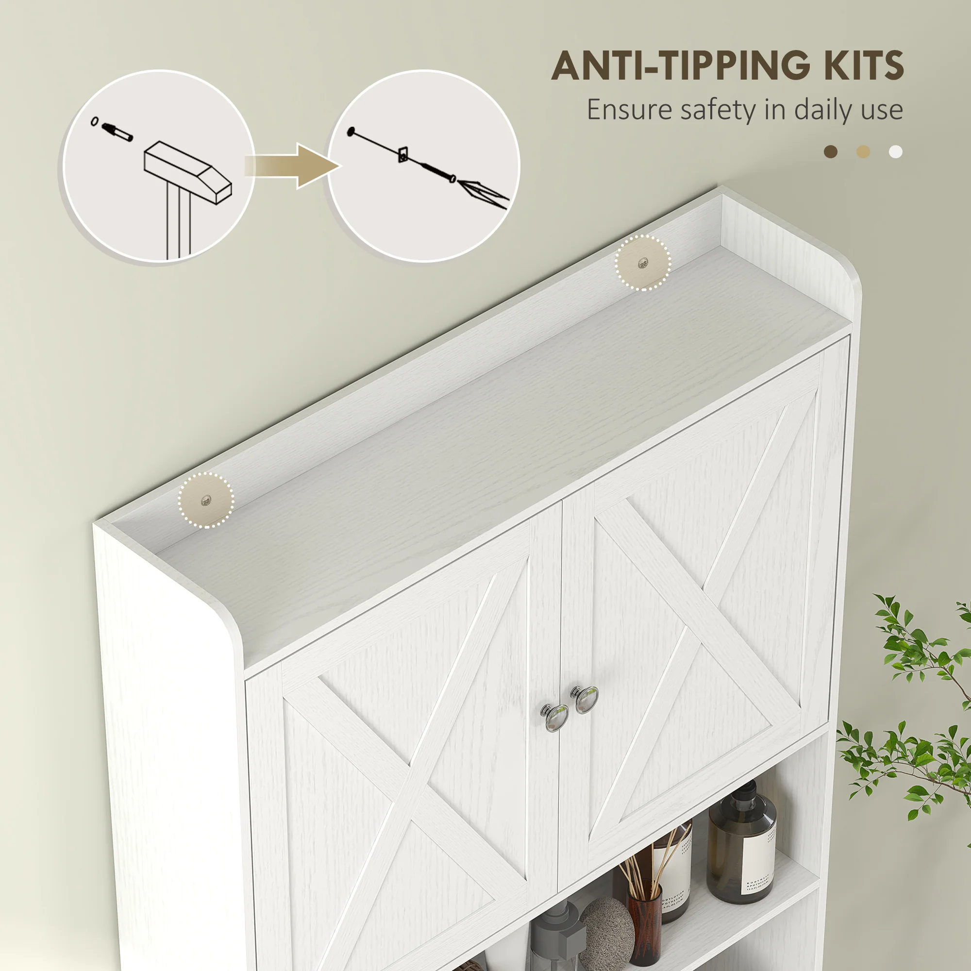 Over the Toilet Storage Cabinet with Barn Doors & Adjustable Shelf, Distressed White - Image 9