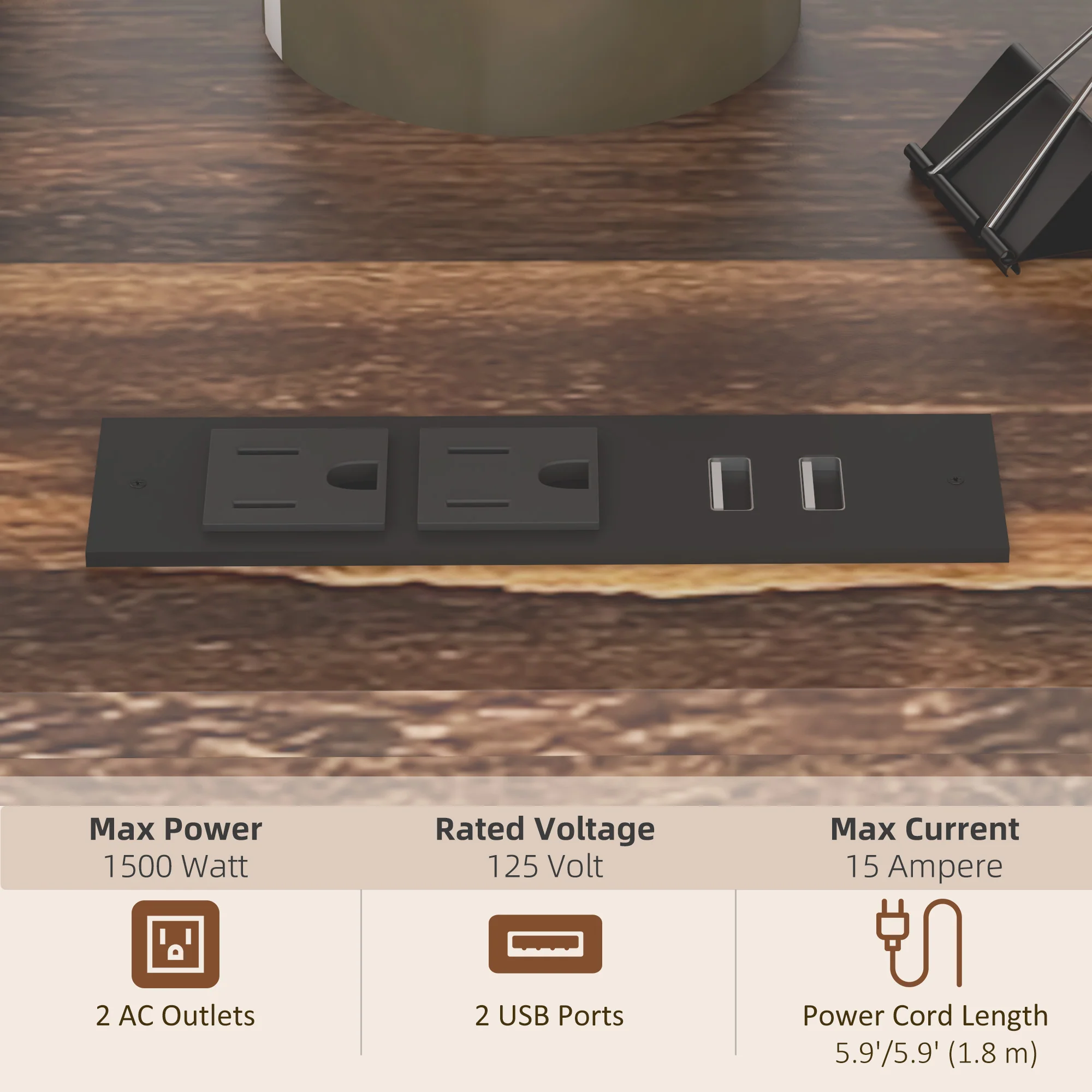 Industrial Mobile Printer Stand with Socket & USB Charging Ports, Rustic Brown - Image 6