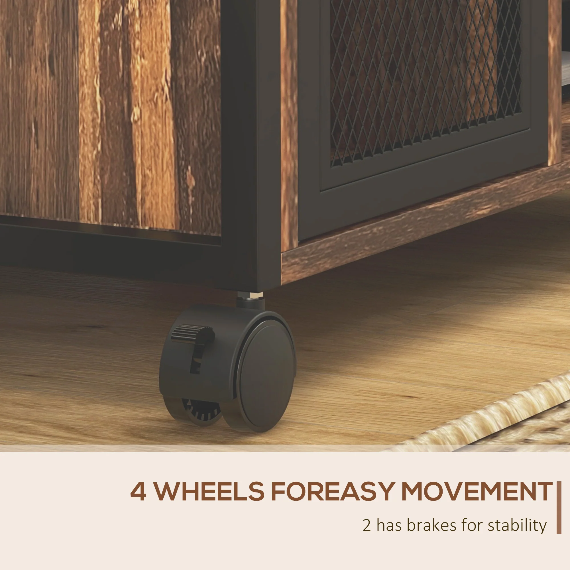 Industrial Mobile Printer Stand with Socket & USB Charging Ports, Rustic Brown - Image 9