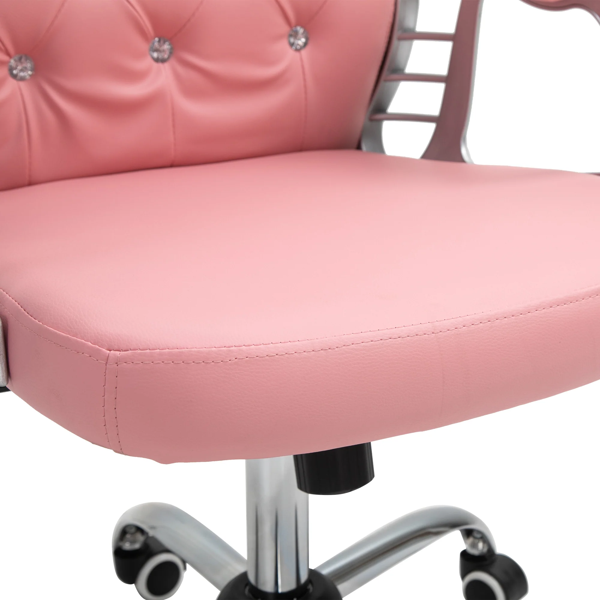 PU Leather Button Tufted Desk Chair w/ Padded Armrests & Adjustable Height, Pink - Image 11