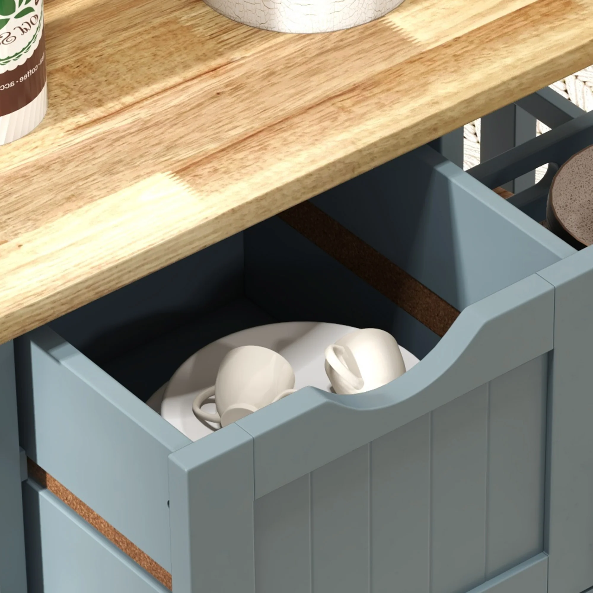 36" Rolling Kitchen Island Cart with Wood Top, Shelves & Drawers for Dining, Gray - Image 11