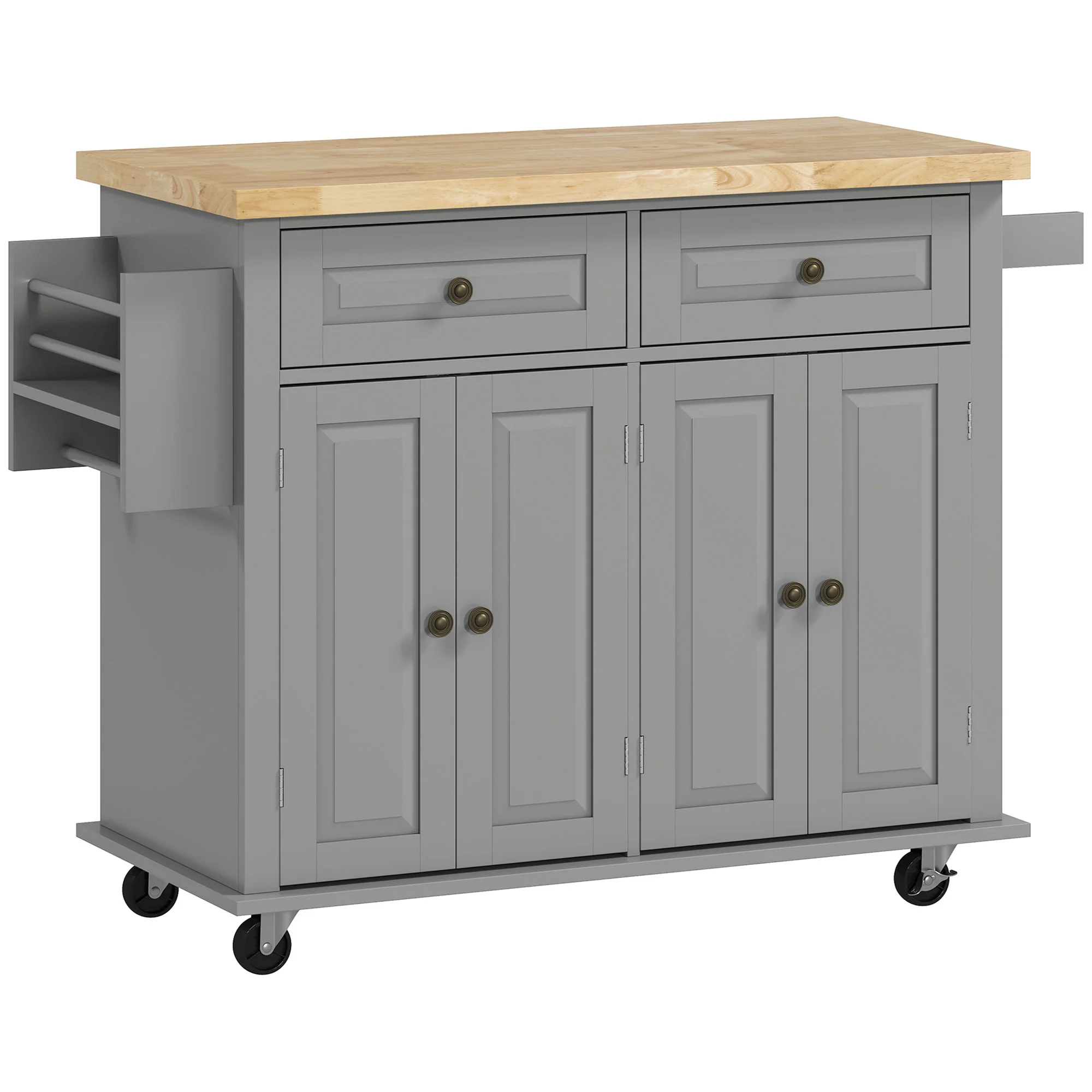 GlideSpace 44"W Butcher Block Cart, Movable Kitchen Island with Cabinets, Grey - Image 13