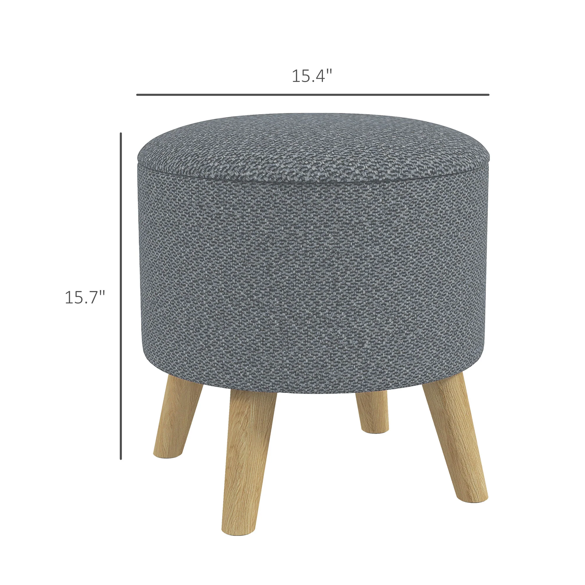 Round Ottoman Stool with Hidden Storage, Linen Fabric Upholstered Foot Stool, Grey - Image 4