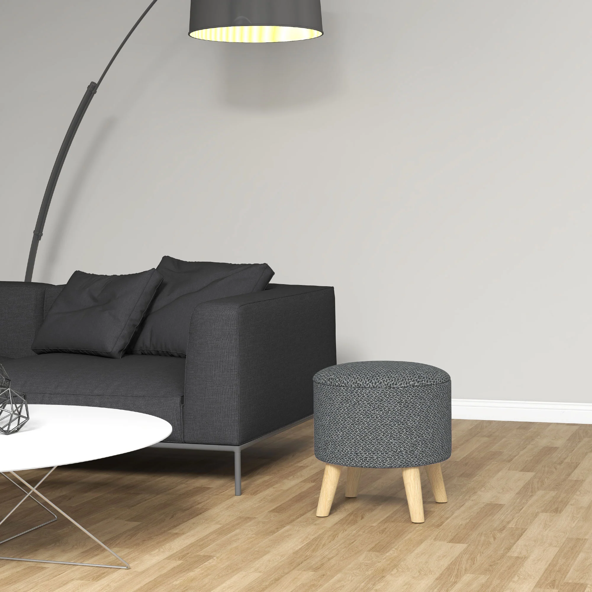 Round Ottoman Stool with Hidden Storage, Linen Fabric Upholstered Foot Stool, Grey - Image 8