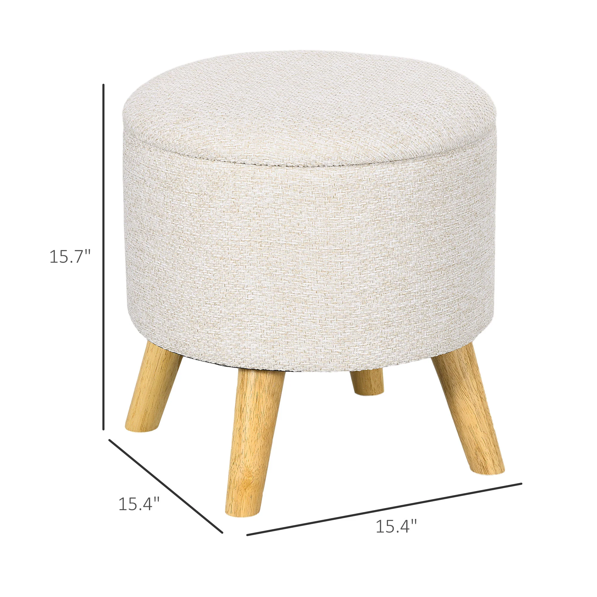 Round Ottoman Stool with Hidden Storage, Linen Fabric Upholstered Foot Stool, White - Image 5