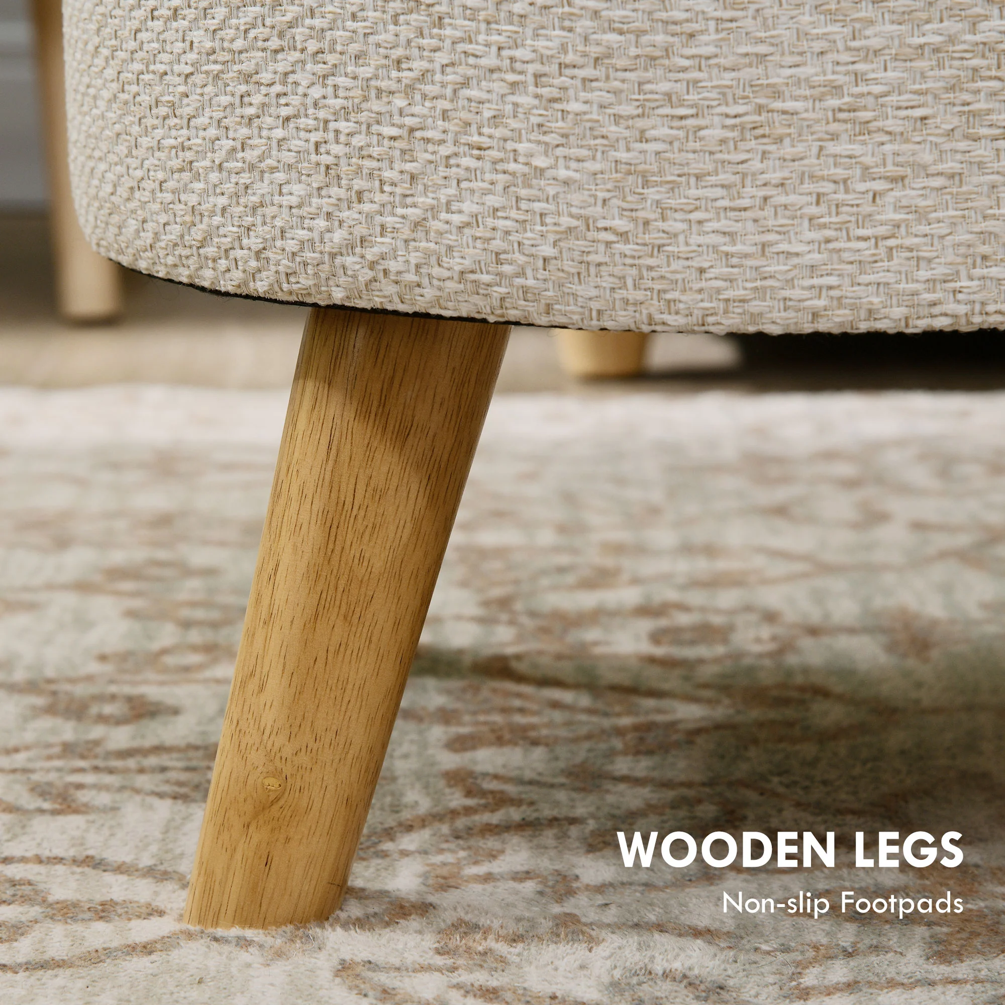 Round Ottoman Stool with Hidden Storage, Linen Fabric Upholstered Foot Stool, White - Image 9