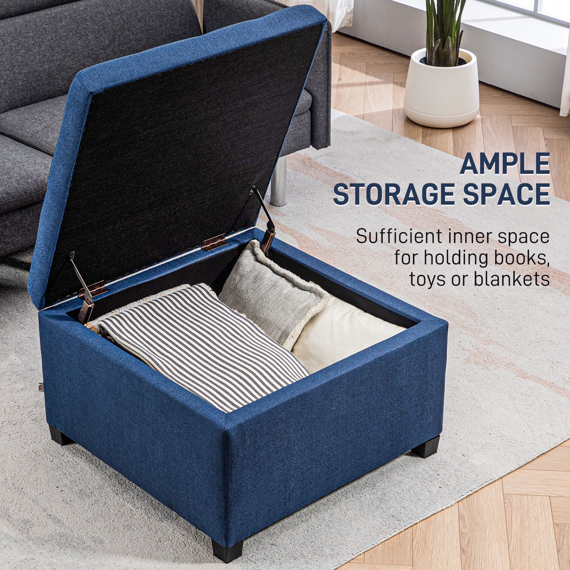 Round Storage Ottoman Bench, Button Tufted Ottoman with Flip Top for Entryway, Blue - Image 6