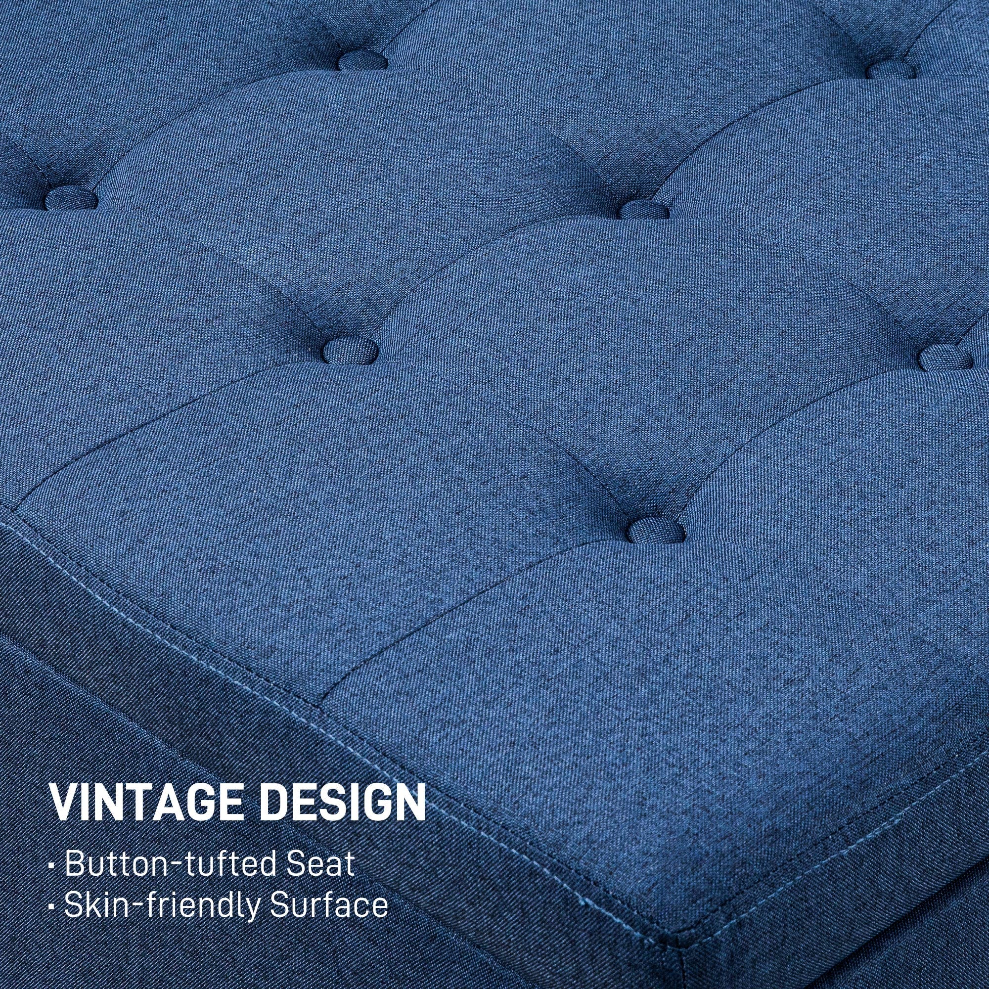 Round Storage Ottoman Bench, Button Tufted Ottoman with Flip Top for Entryway, Blue - Image 7