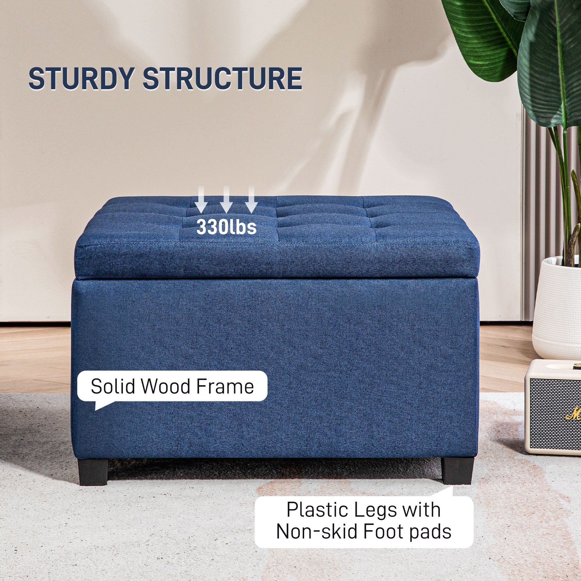 Round Storage Ottoman Bench, Button Tufted Ottoman with Flip Top for Entryway, Blue - Image 9