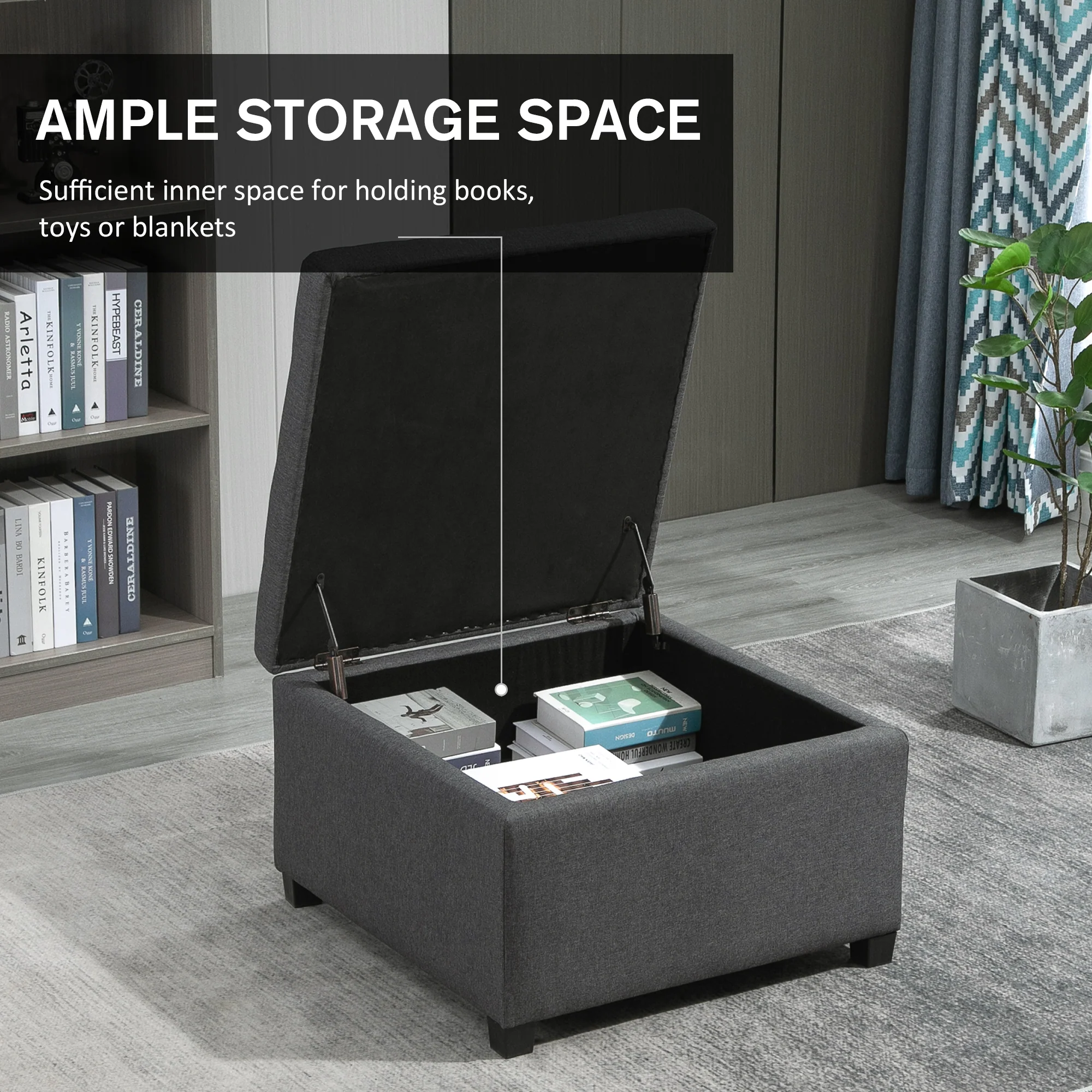 Round Storage Ottoman Bench, Button Tufted Ottoman with Flip Top for Entryway, Gray - Image 6