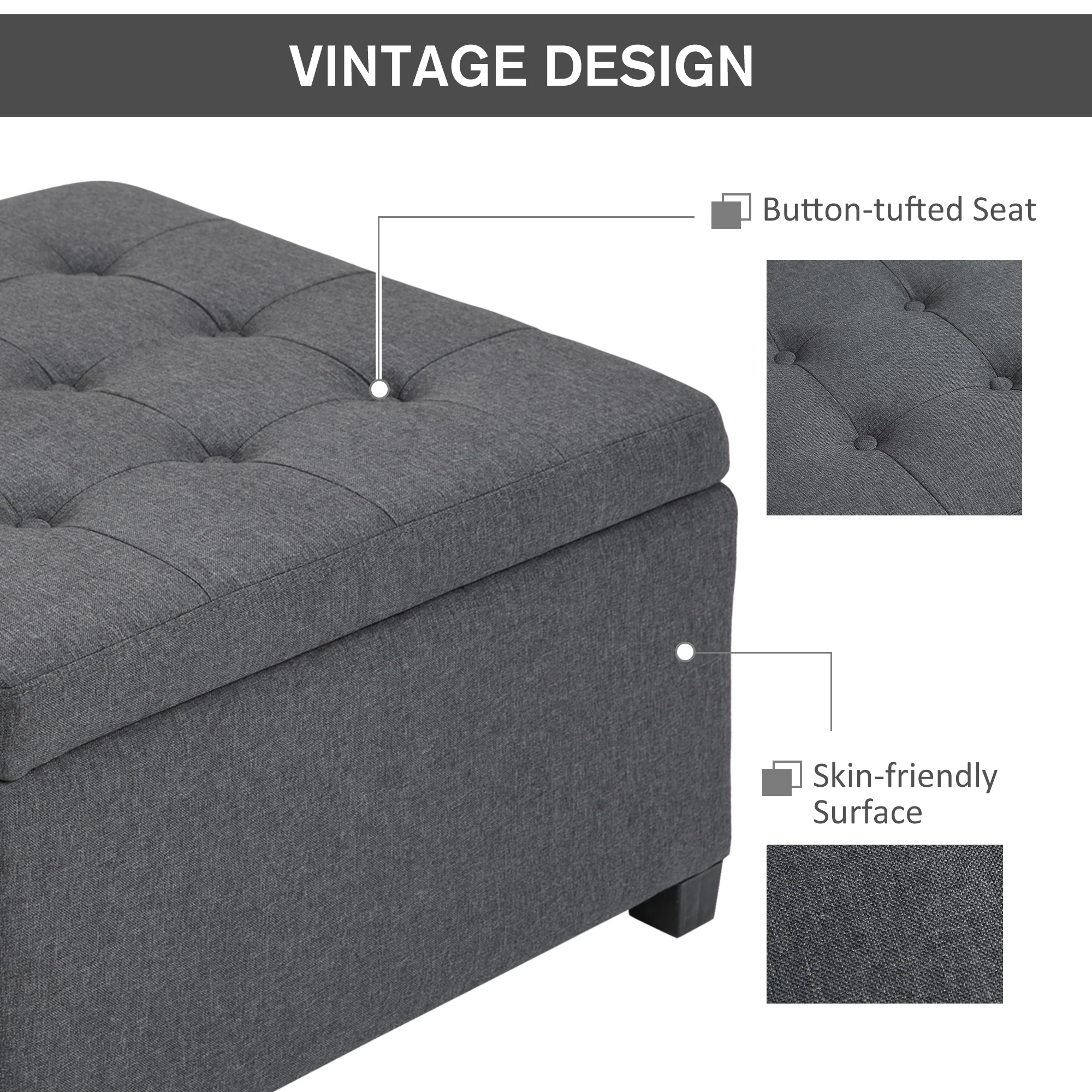 Round Storage Ottoman Bench, Button Tufted Ottoman with Flip Top for Entryway, Gray - Image 7