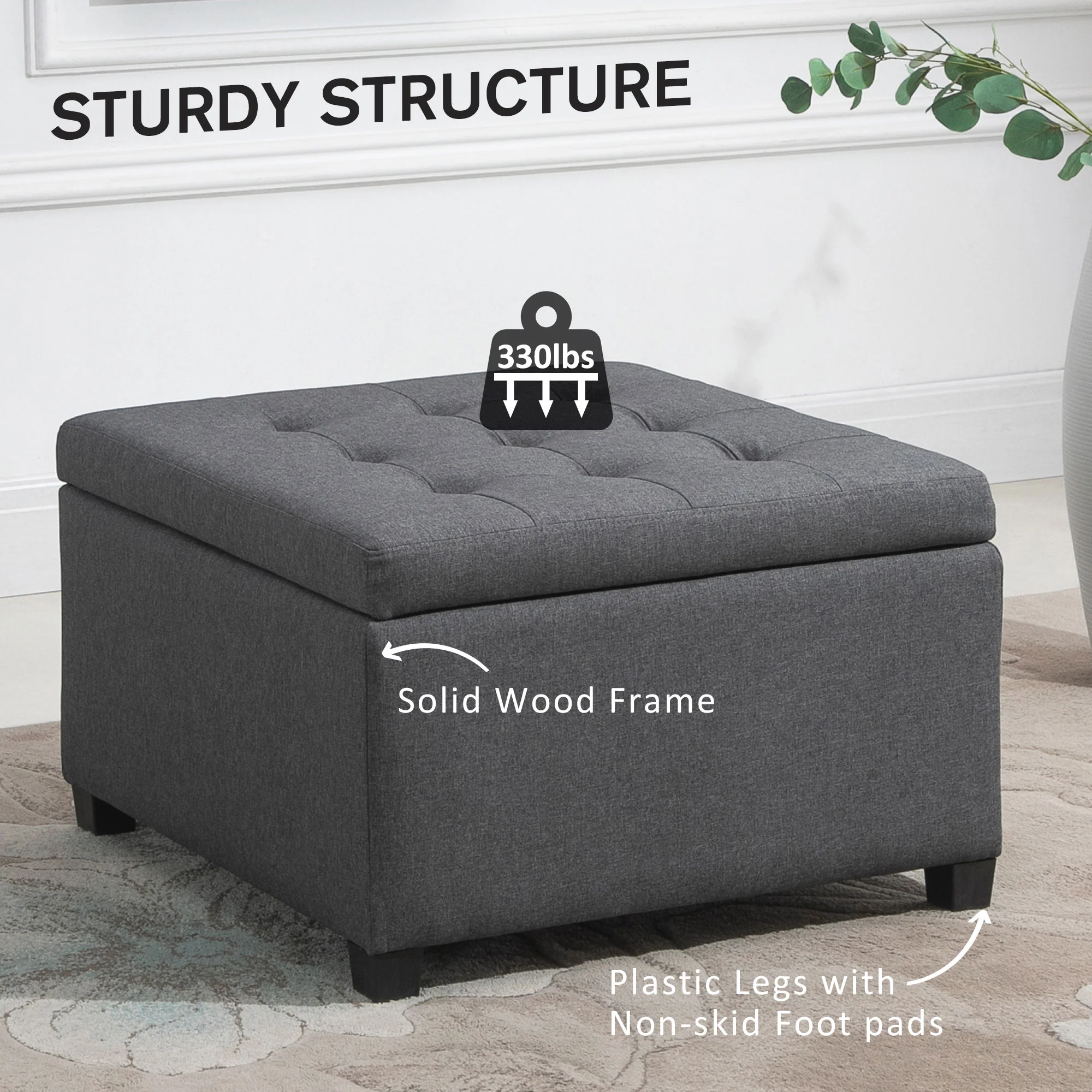 Round Storage Ottoman Bench, Button Tufted Ottoman with Flip Top for Entryway, Gray - Image 9