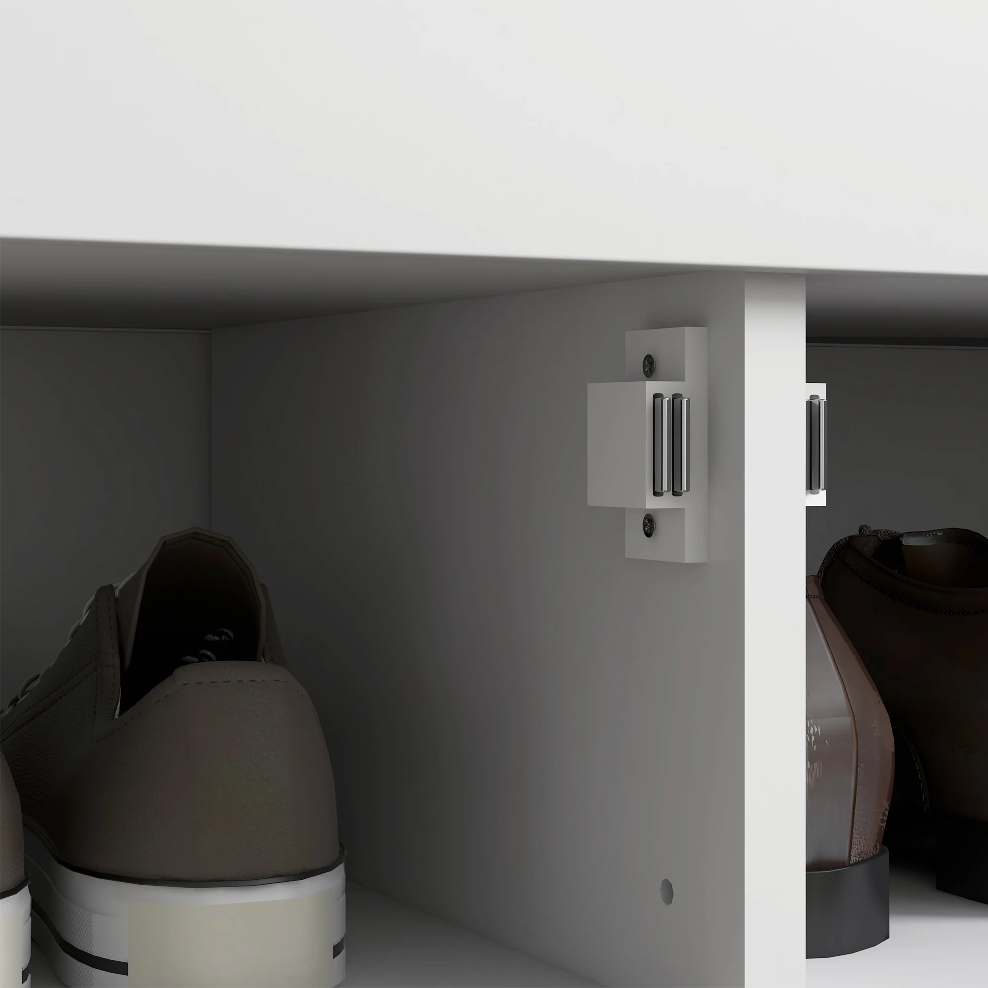 Shoe Storage Bench with Hidden Compartments, Adjustable Shelves & Shutter Doors, White - Image 11