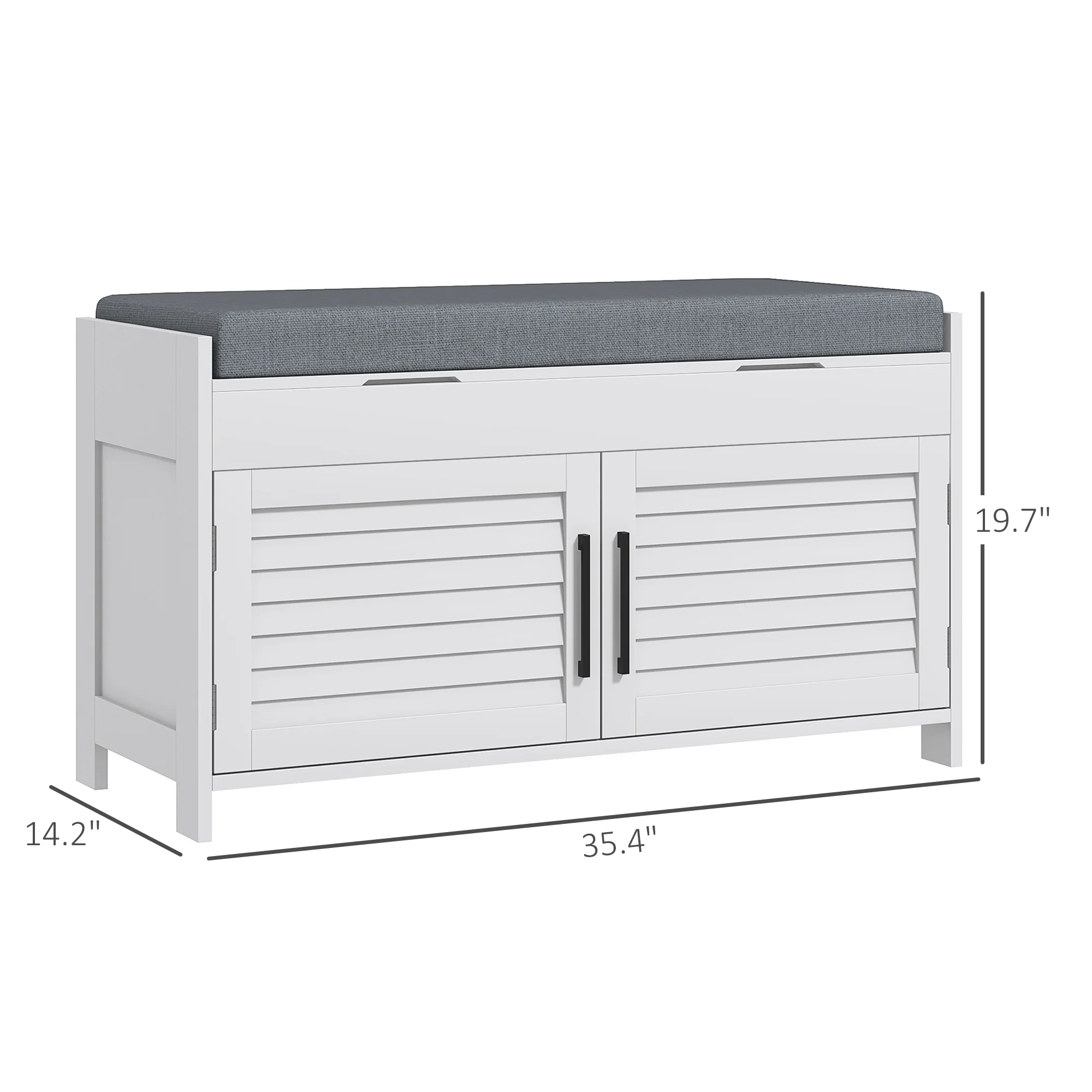 Shoe Storage Bench with Hidden Compartments, Adjustable Shelves & Shutter Doors, White - Image 5