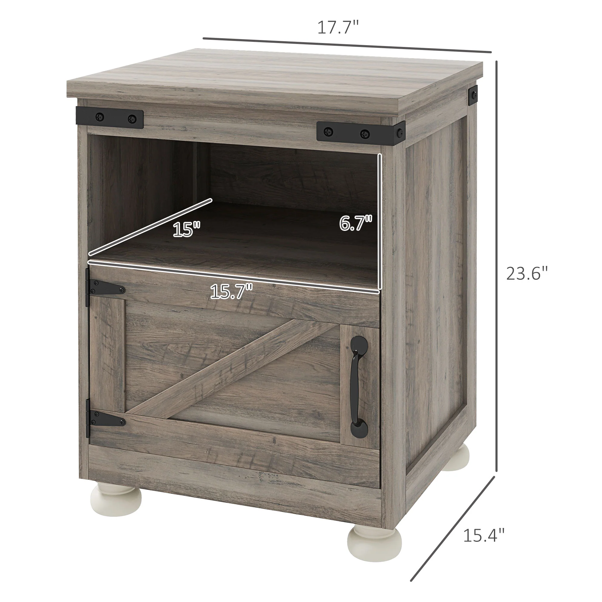 Side Table with Storage, End Table with Open Shelf, Cupboard and Wood Legs, Gray - Image 5