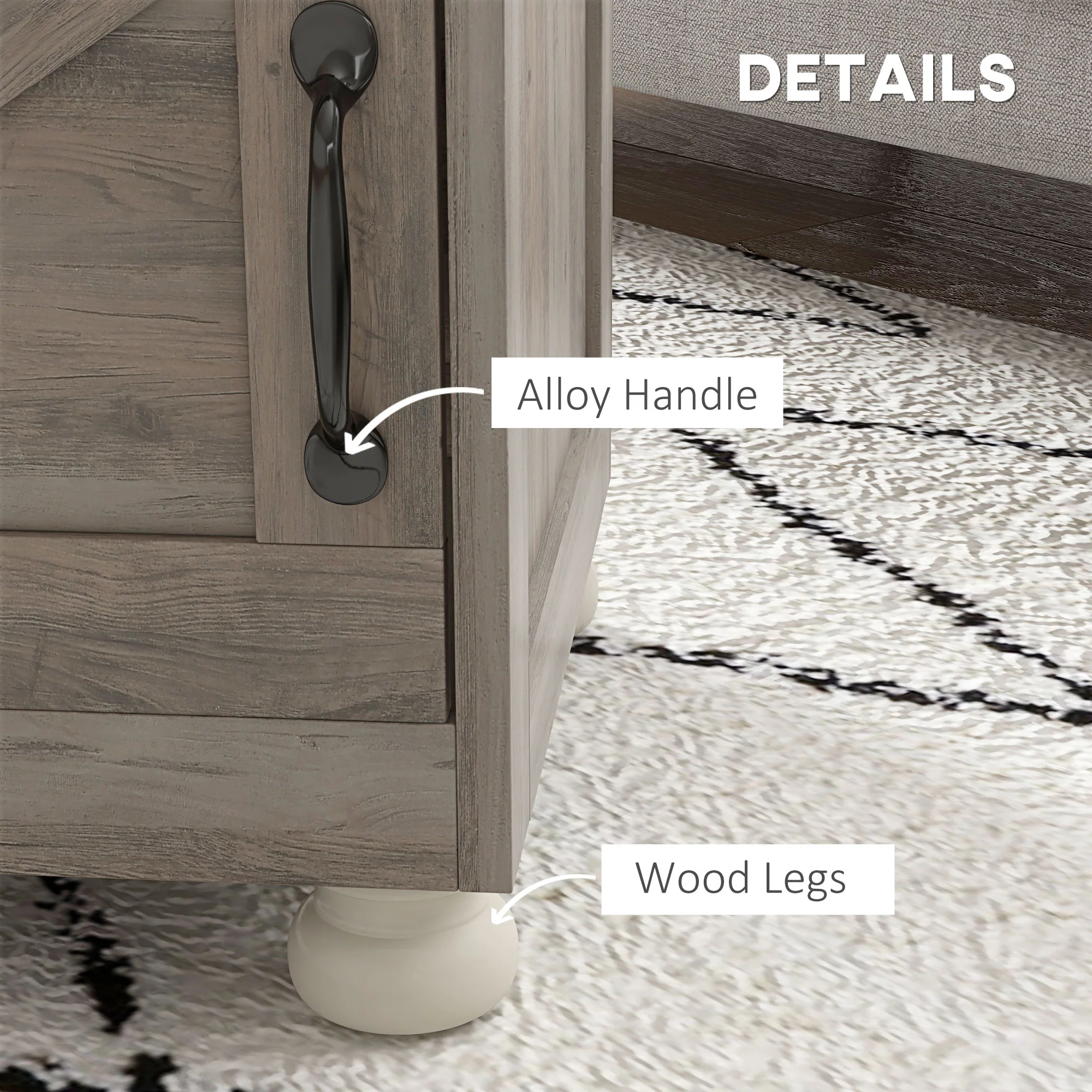 Side Table with Storage, End Table with Open Shelf, Cupboard and Wood Legs, Gray - Image 7