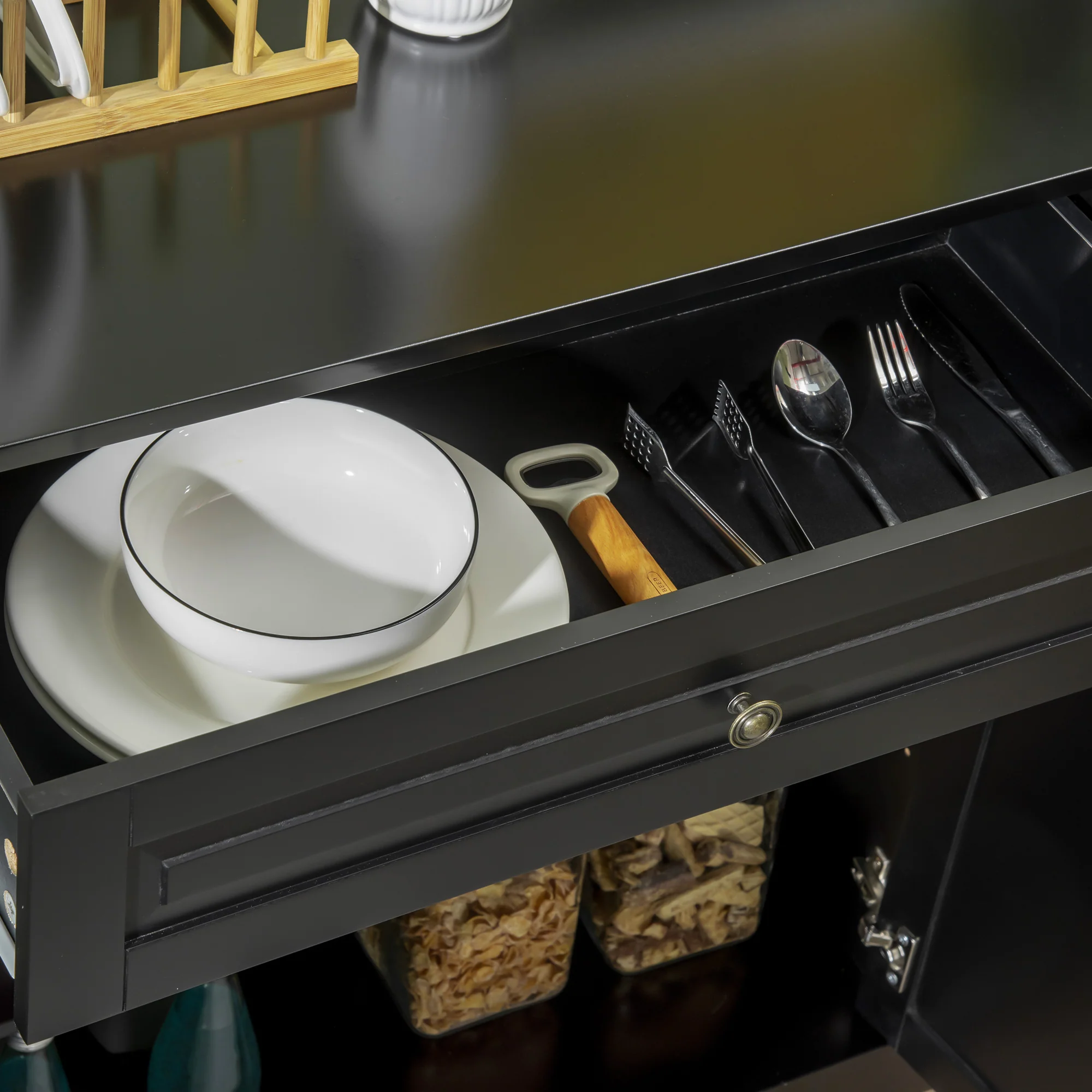 Kitchen Sideboard Buffet Cabinet with 2 Drawers and Adjustable Shelves, Black - Image 11