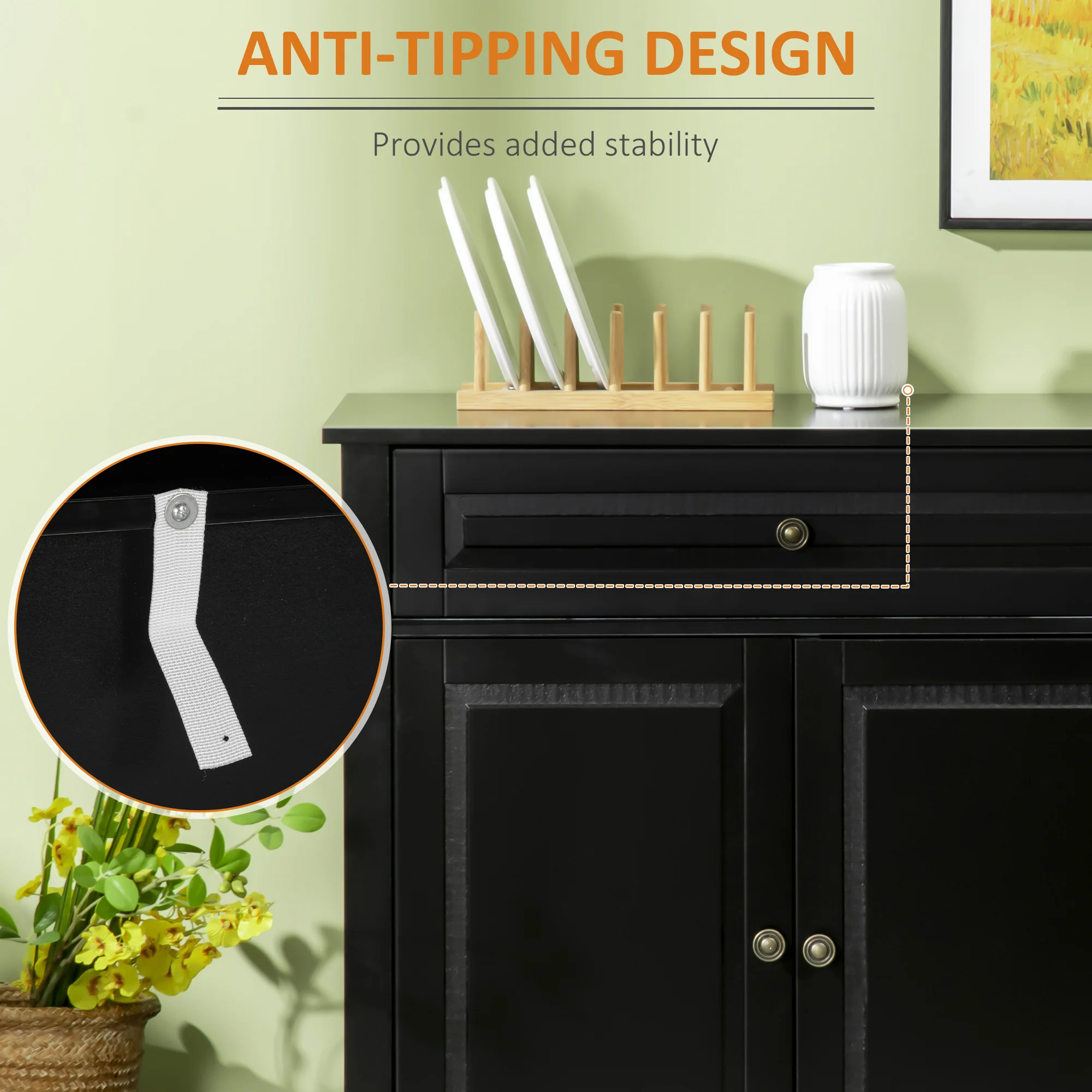 Kitchen Sideboard Buffet Cabinet with 2 Drawers and Adjustable Shelves, Black - Image 8