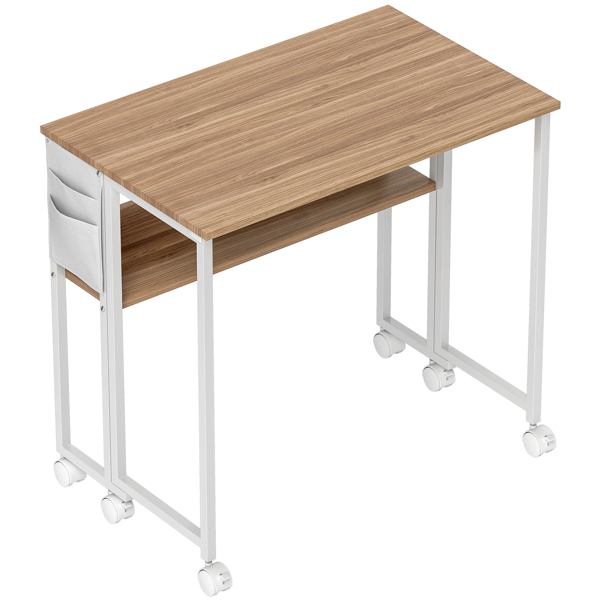 31.5" Foldable Computer Desk w/ Storage Bag & Shelf, Portable Writing Table on Wheels, Natural - Image 12