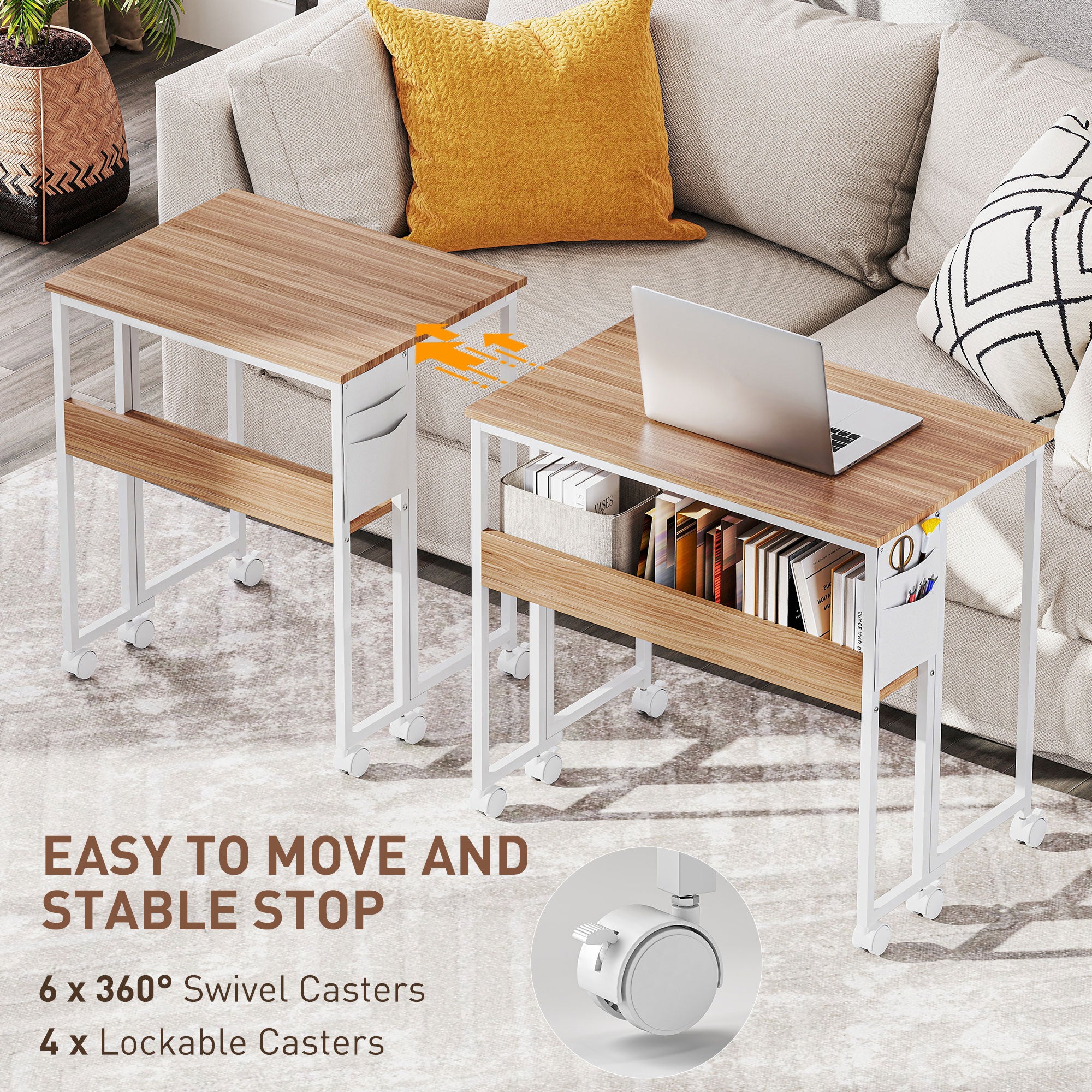 31.5" Foldable Computer Desk w/ Storage Bag & Shelf, Portable Writing Table on Wheels, Natural - Image 8