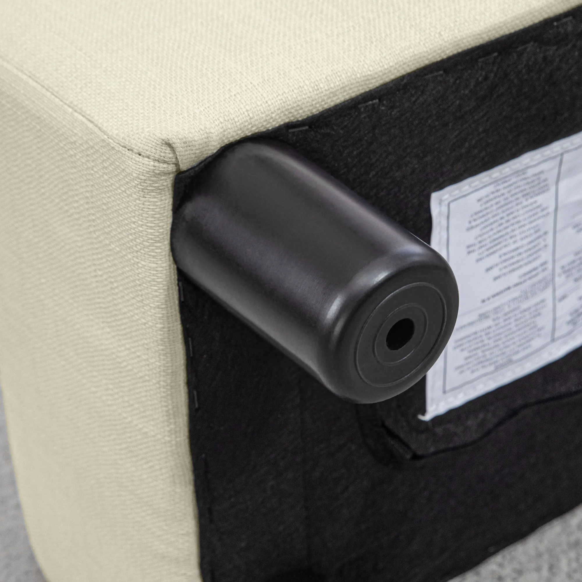 Small Ottoman Foot Rest with Linen Fabric Upholstery & Plastic Legs, Cube, Beige - Image 11