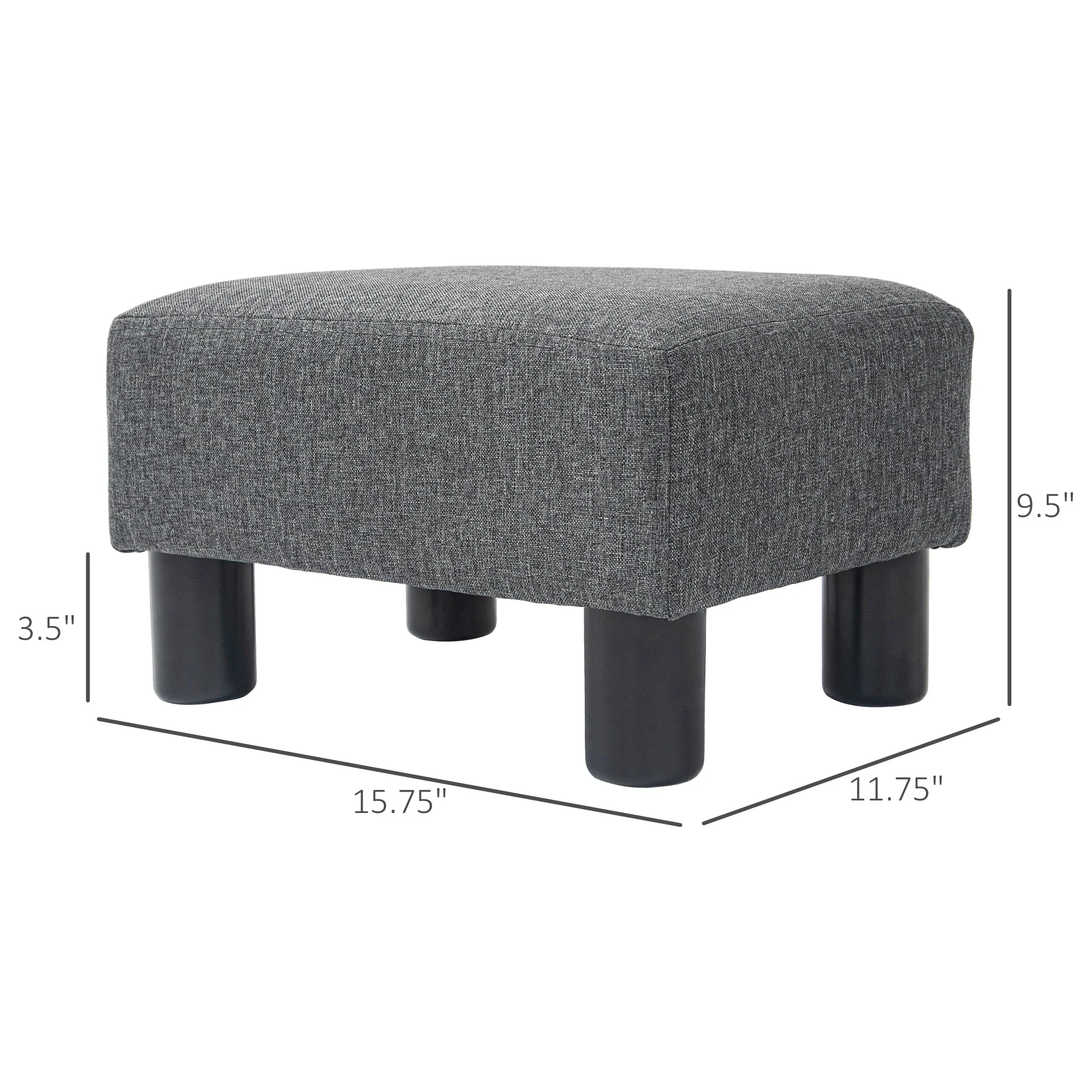 Small Ottoman Foot Rest with Linen Fabric Upholstery & Plastic Legs, Cube, Charcoal Gray - Image 5