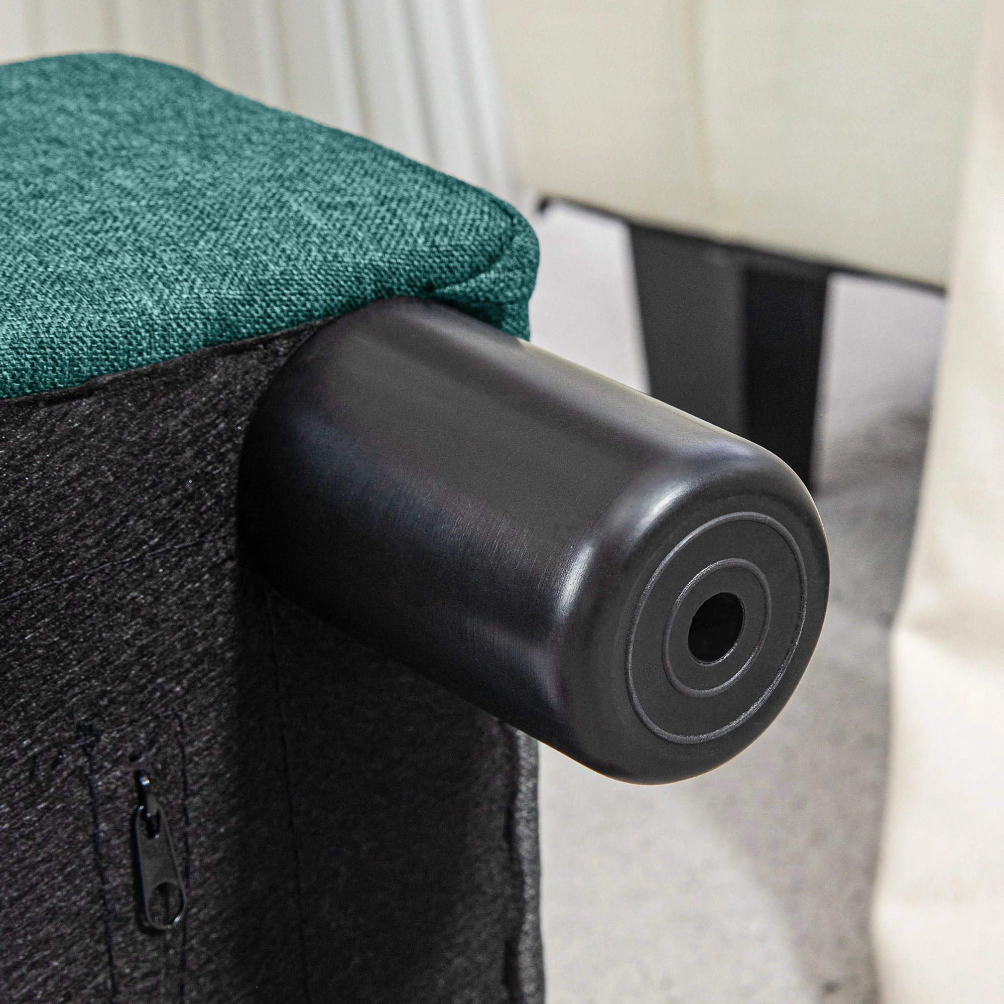 Small Ottoman Foot Rest with Linen Fabric Upholstery & Plastic Legs, Cube, Green - Image 11