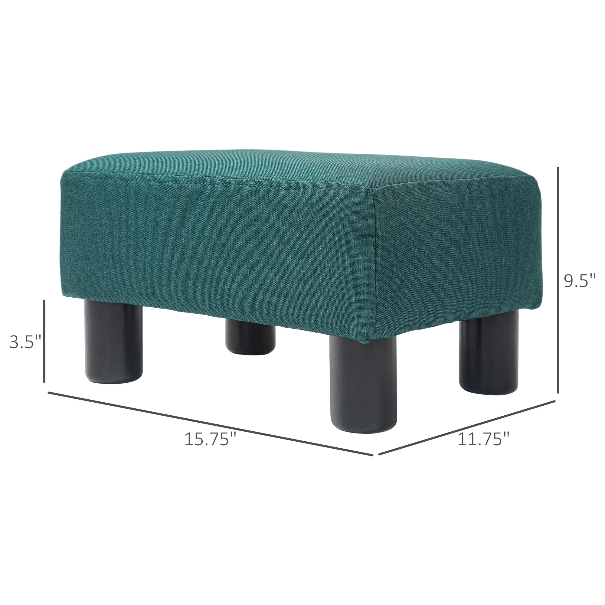 Small Ottoman Foot Rest with Linen Fabric Upholstery & Plastic Legs, Cube, Green - Image 5