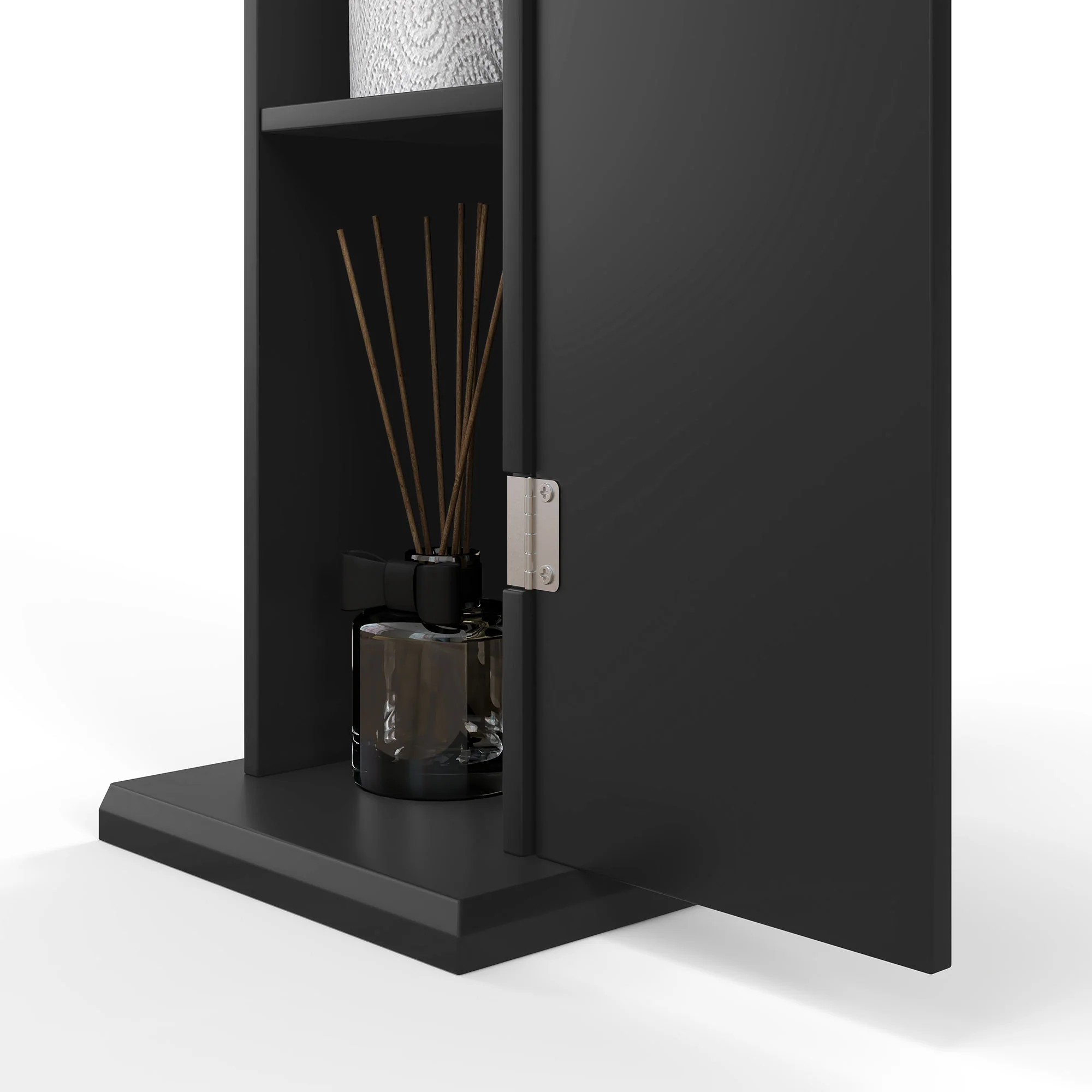Small Toilet Paper Cabinet, Bathroom Corner Cabinet with Doors and Shelves, Black - Image 11