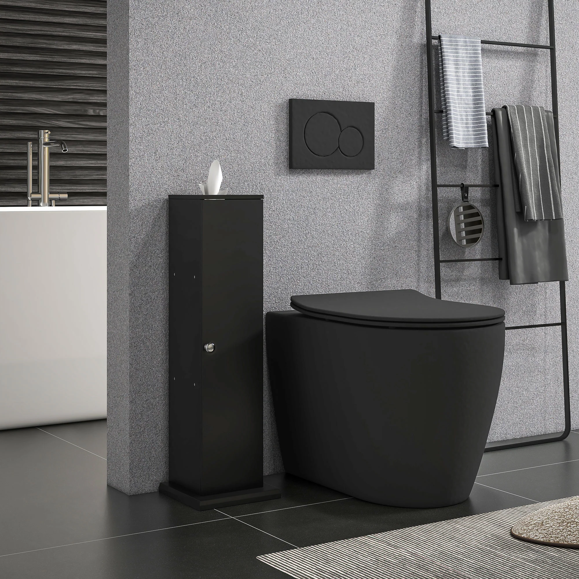 Small Toilet Paper Cabinet, Bathroom Corner Cabinet with Doors and Shelves, Black - Image 3
