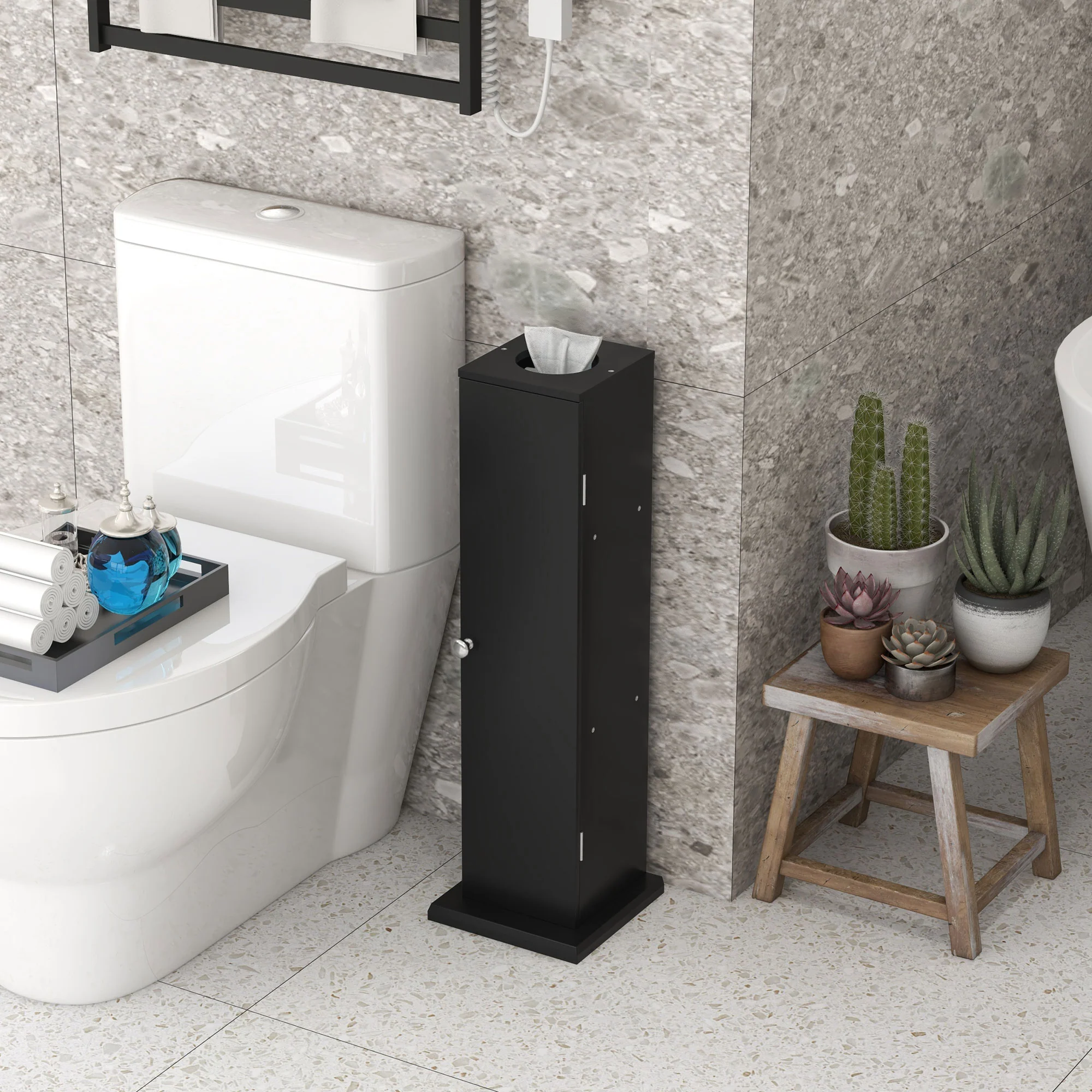 Small Toilet Paper Cabinet, Bathroom Corner Cabinet with Doors and Shelves, Black - Image 4