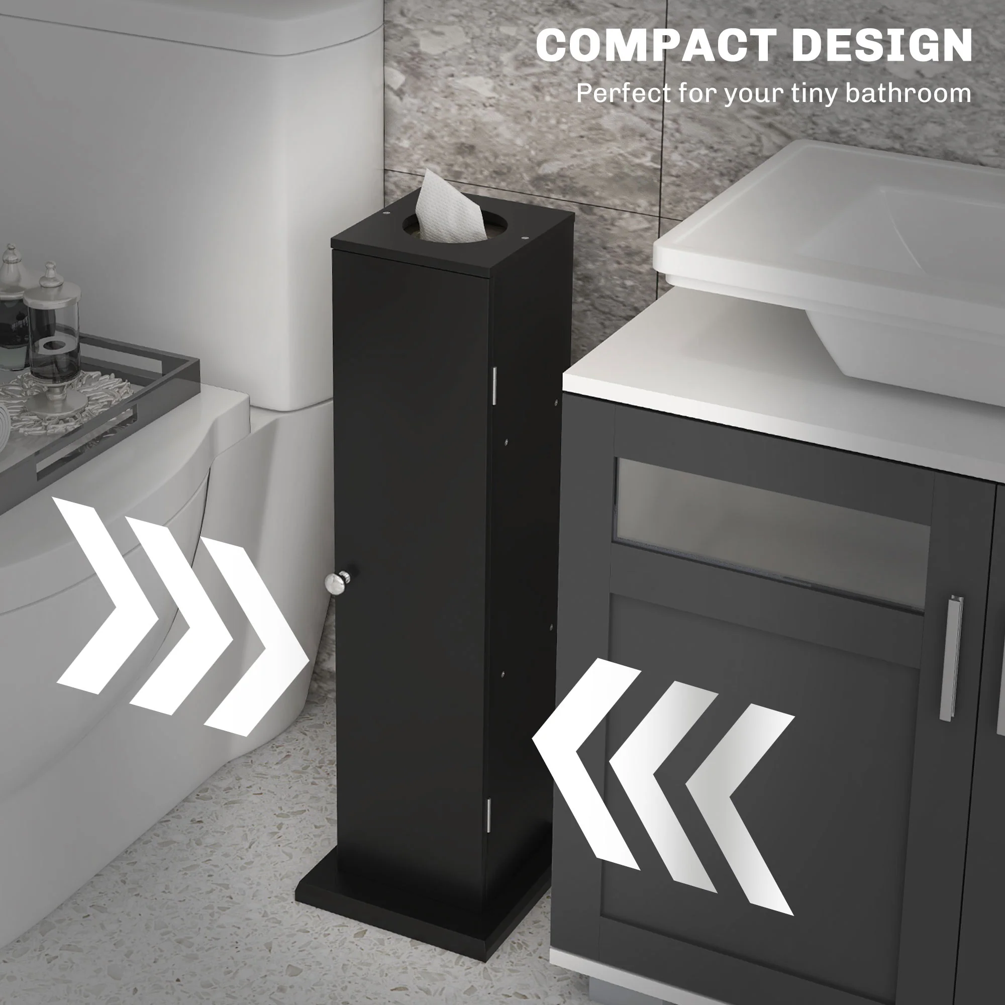 Small Toilet Paper Cabinet, Bathroom Corner Cabinet with Doors and Shelves, Black - Image 6