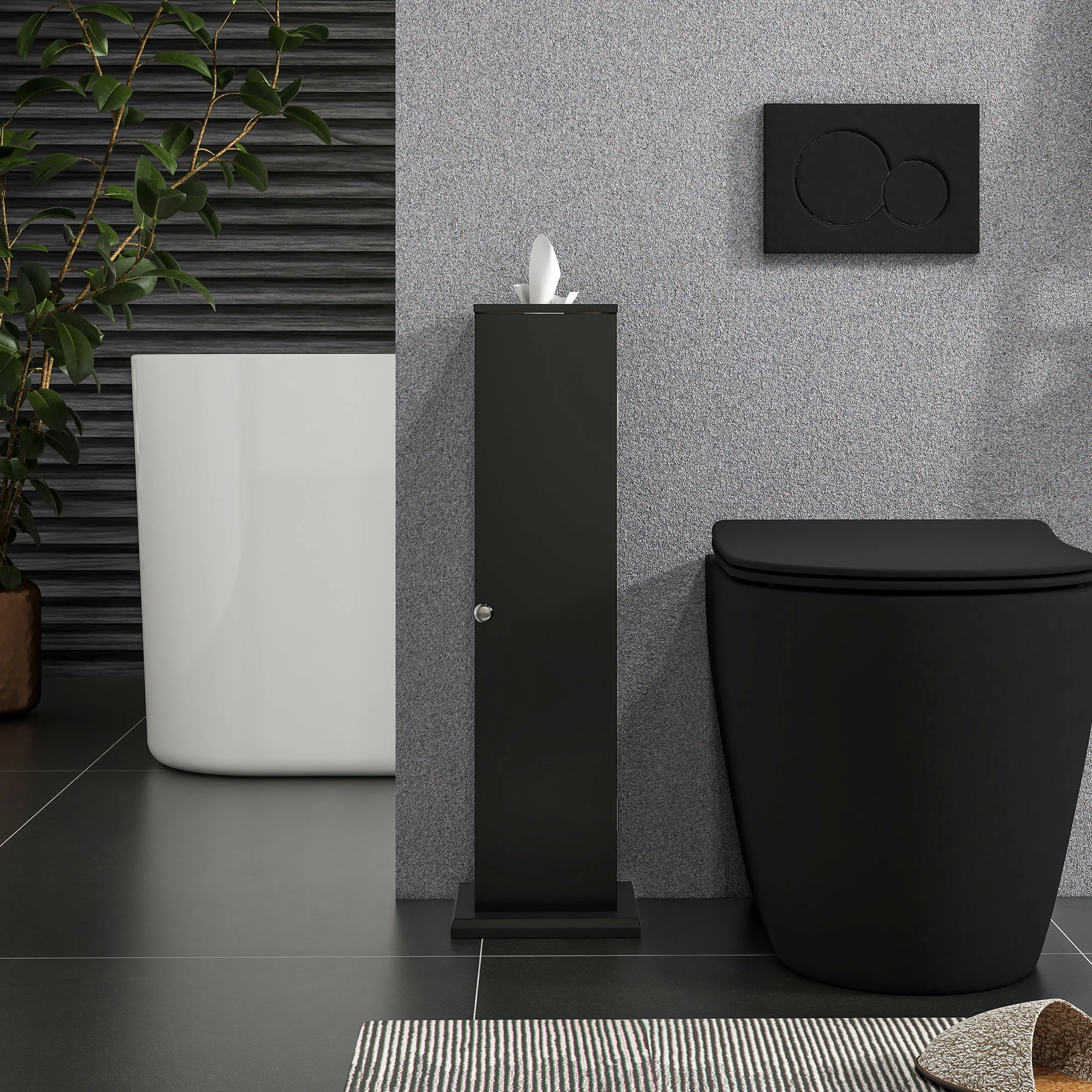 Small Toilet Paper Cabinet, Bathroom Corner Cabinet with Doors and Shelves, Black - Image 9