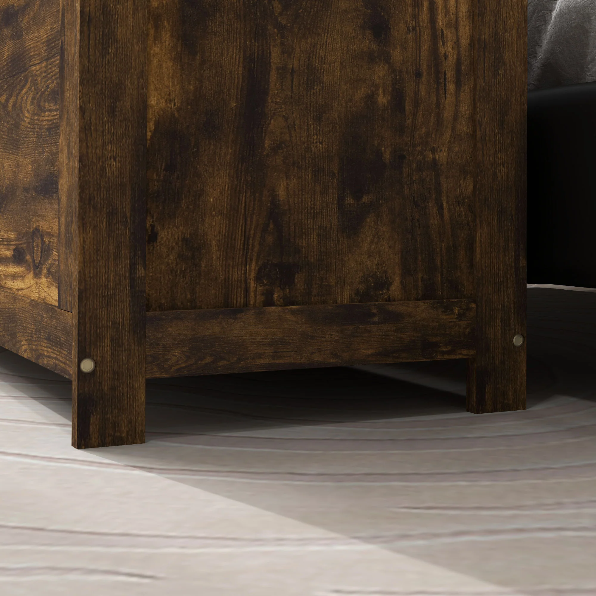 39.4" Storage Trunk w/ 2 Safety Hinges, Wooden Bench w/ Side Handles, Rustic Brown - Image 11