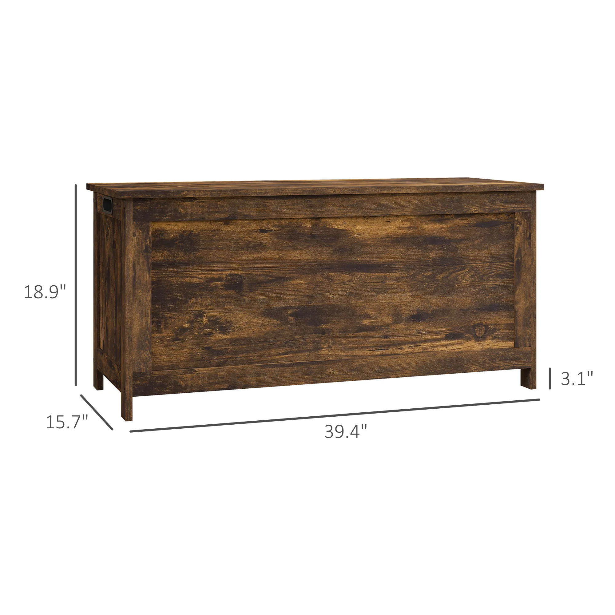 39.4" Storage Trunk w/ 2 Safety Hinges, Wooden Bench w/ Side Handles, Rustic Brown - Image 5