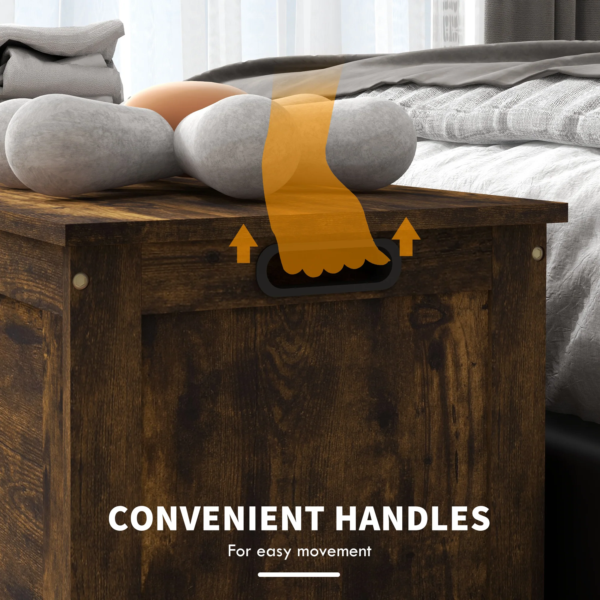 39.4" Storage Trunk w/ 2 Safety Hinges, Wooden Bench w/ Side Handles, Rustic Brown - Image 8