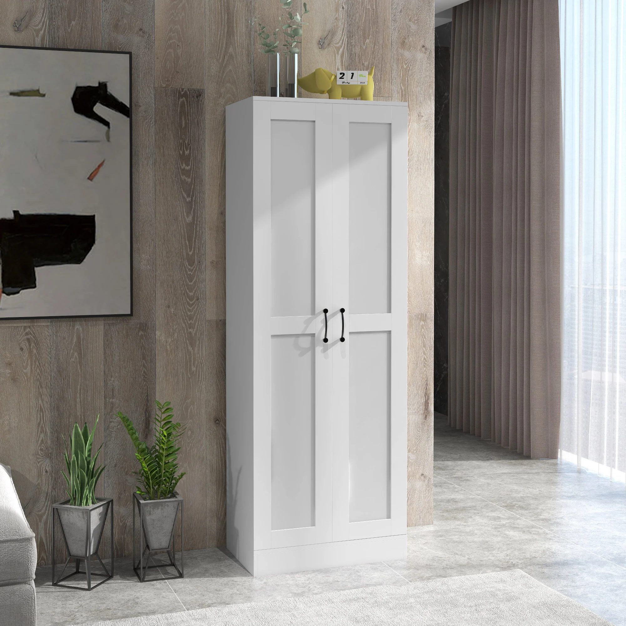 Storage Cabinet w/ Adjustable Shelves, Pantry Cupboard, White - Image 3