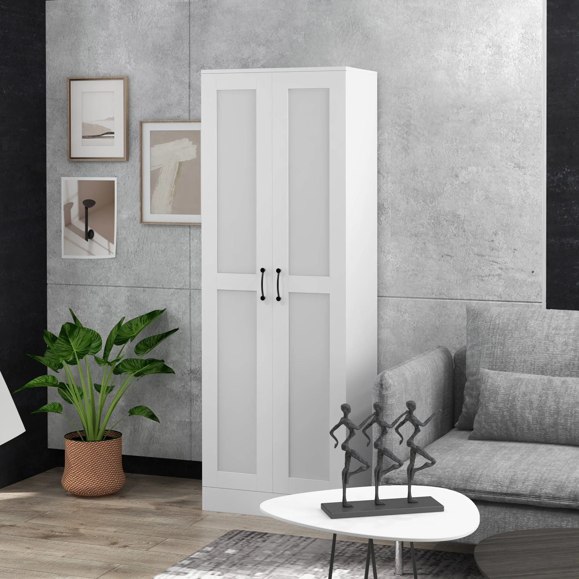 Storage Cabinet w/ Adjustable Shelves, Pantry Cupboard, White - Image 4