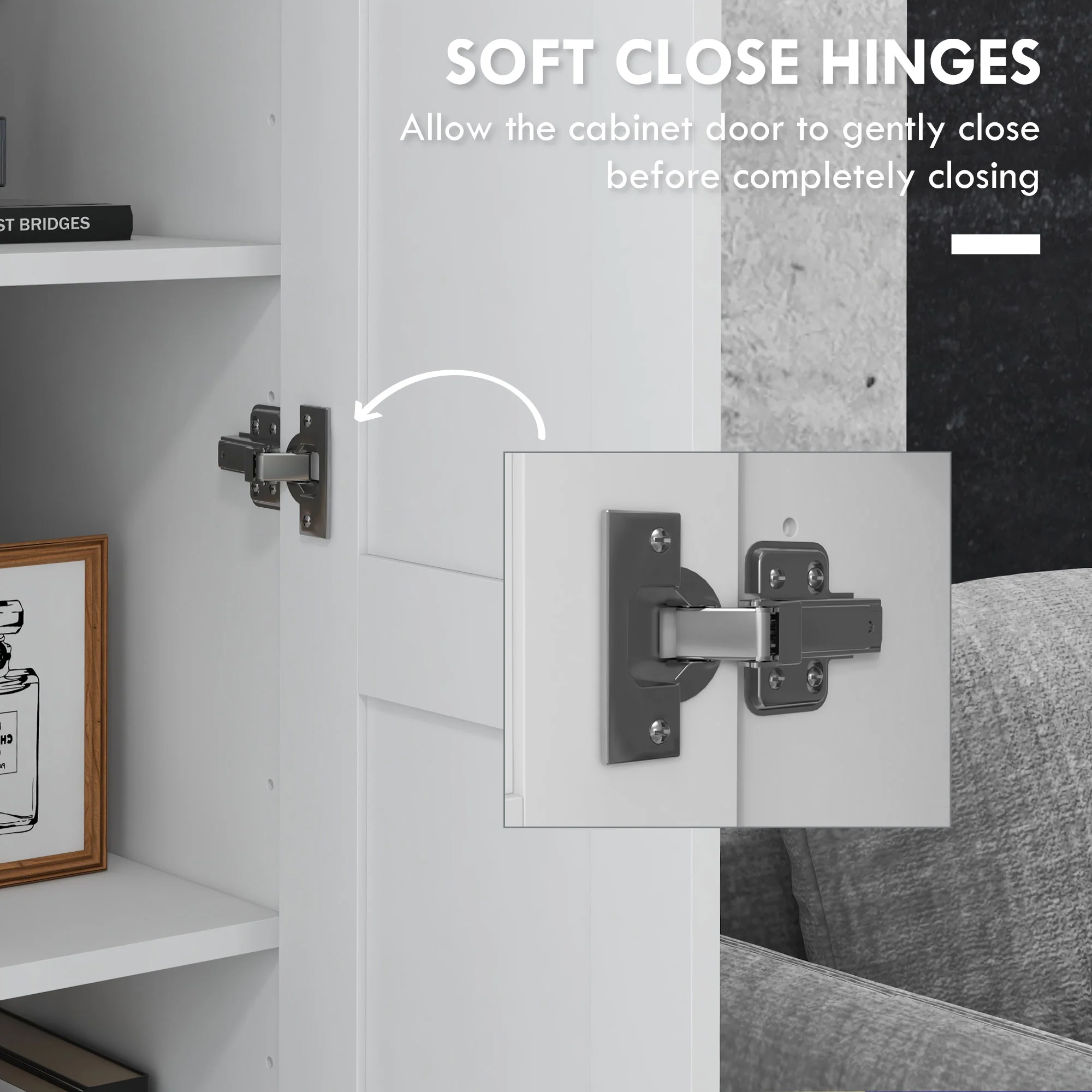 Storage Cabinet w/ Adjustable Shelves, Pantry Cupboard, White - Image 7