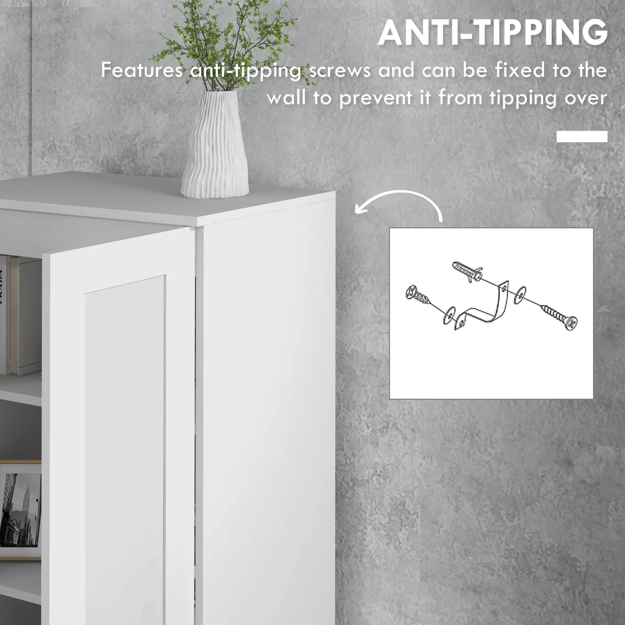 Storage Cabinet w/ Adjustable Shelves, Pantry Cupboard, White - Image 8