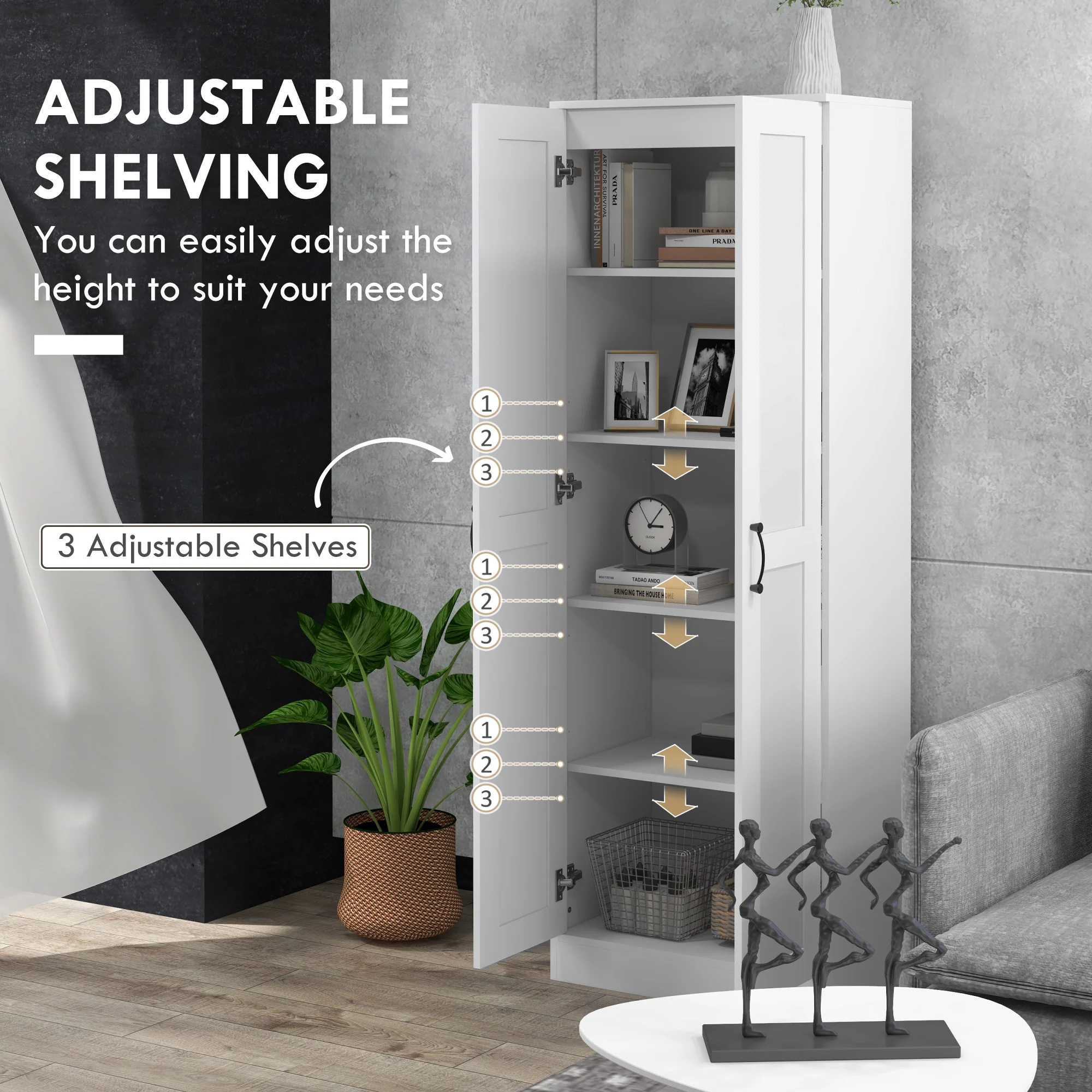 Storage Cabinet w/ Adjustable Shelves, Pantry Cupboard, White - Image 9
