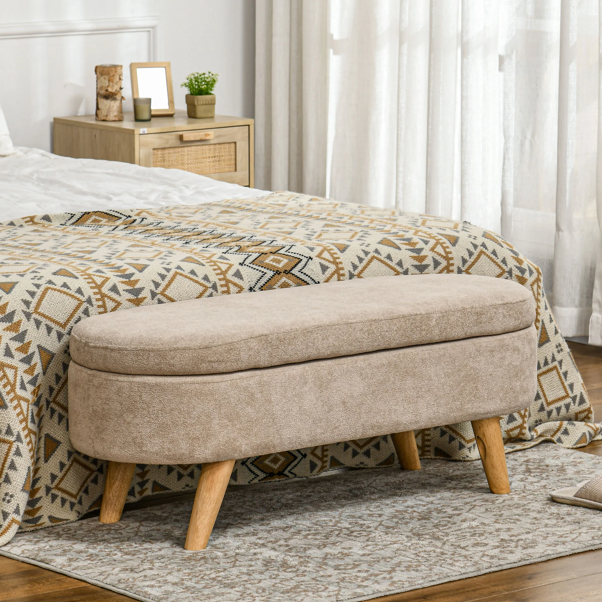 43.3" Upholstered End of Bed Bench with Wood Legs, Storage Ottoman for Entryway, Beige - Image 3